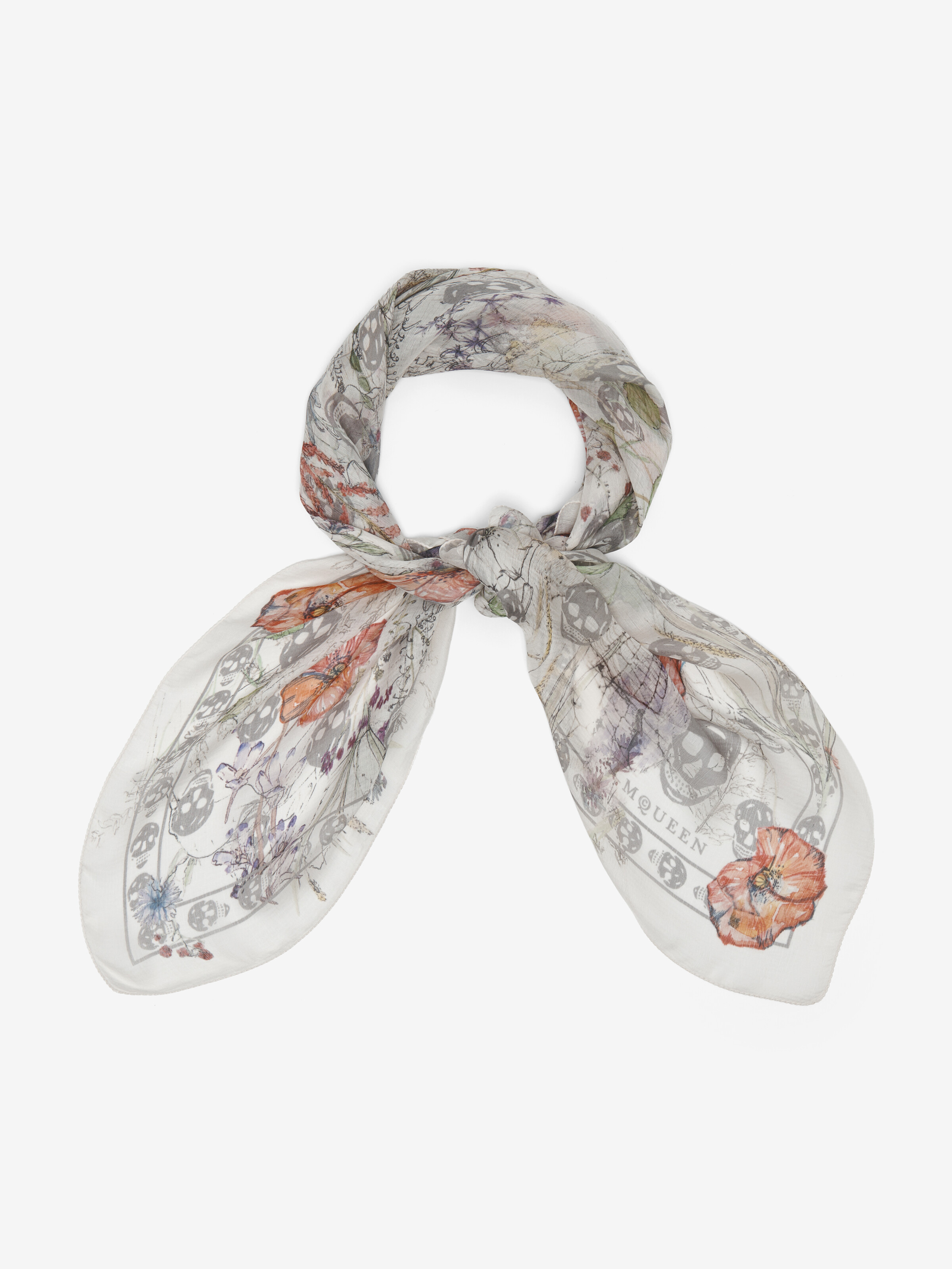 Women's Skull & Spider Floral Scarf in Ivory/Grey in 100% Silk | Alexander McQueen - image 3
