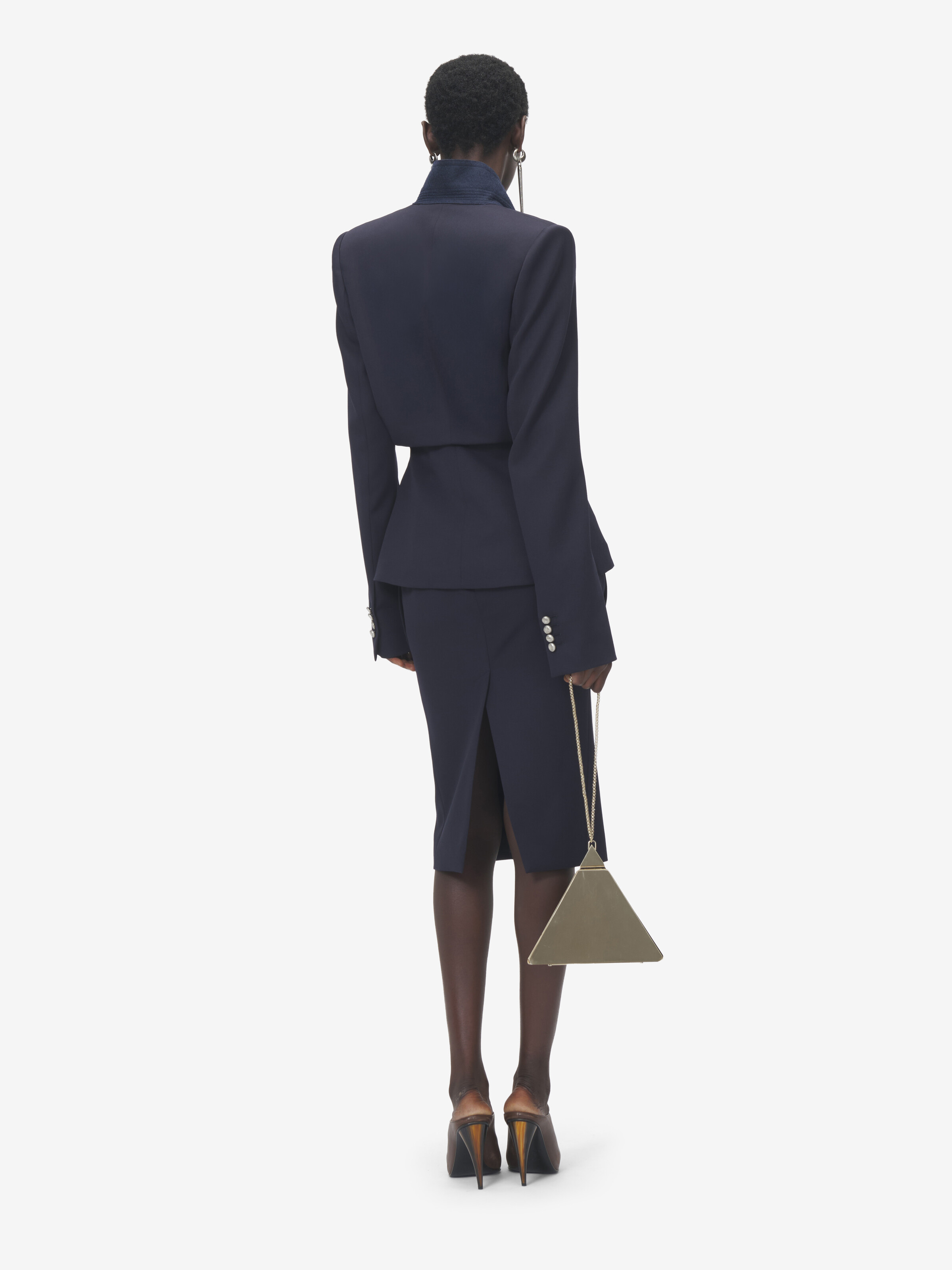 Women's Pencil Skirt in Navy in 100% Wool | Alexander McQueen - image 4