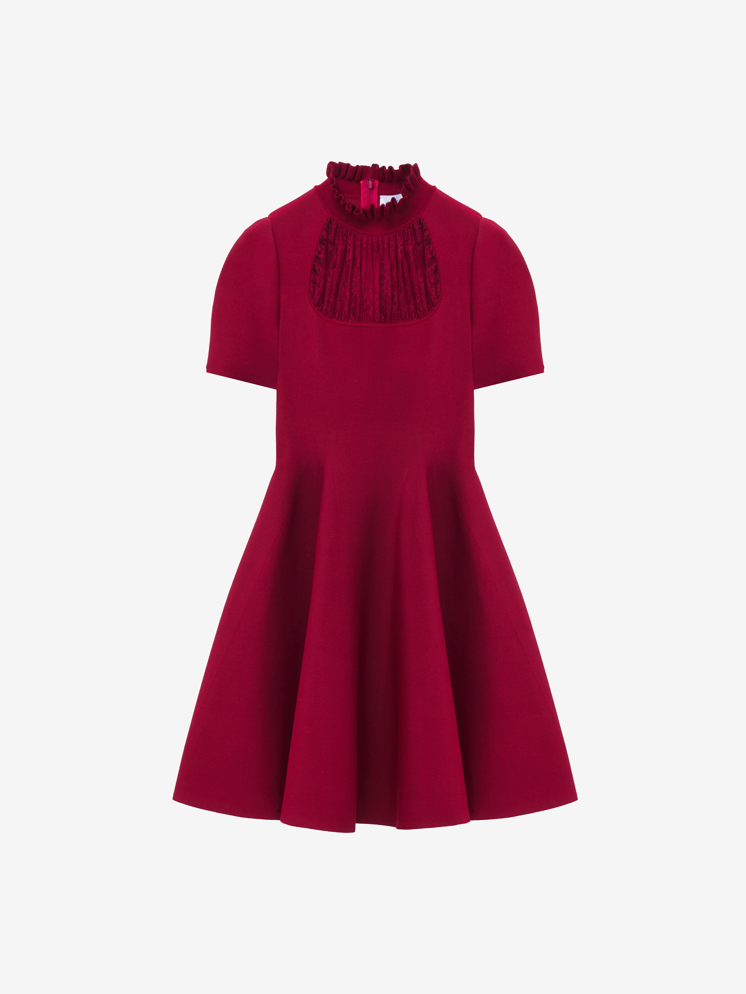 Women's Lace Panel Mini Dress in Crimson in 66% Viscose, 20% Polyamide, 13% Polyester, 1% Elastane | Alexander McQueen - image 1