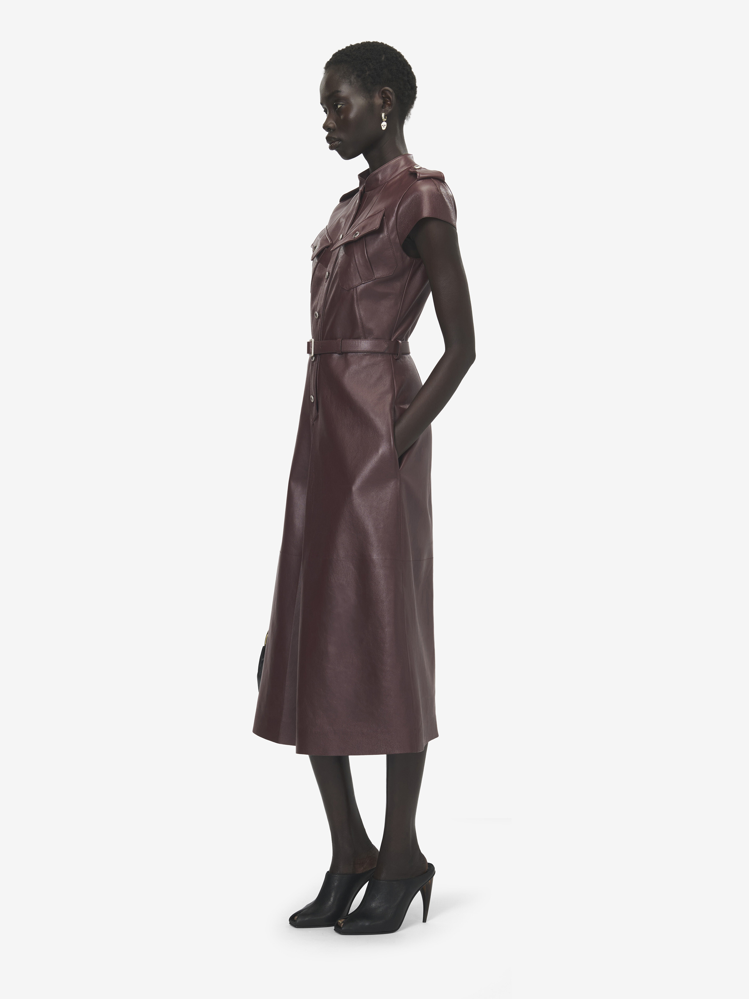 Midi-Kleid aus Leder im Uniform-Stil Damen für Burgunder in Lamm Leder | Alexander McQueen - image 3