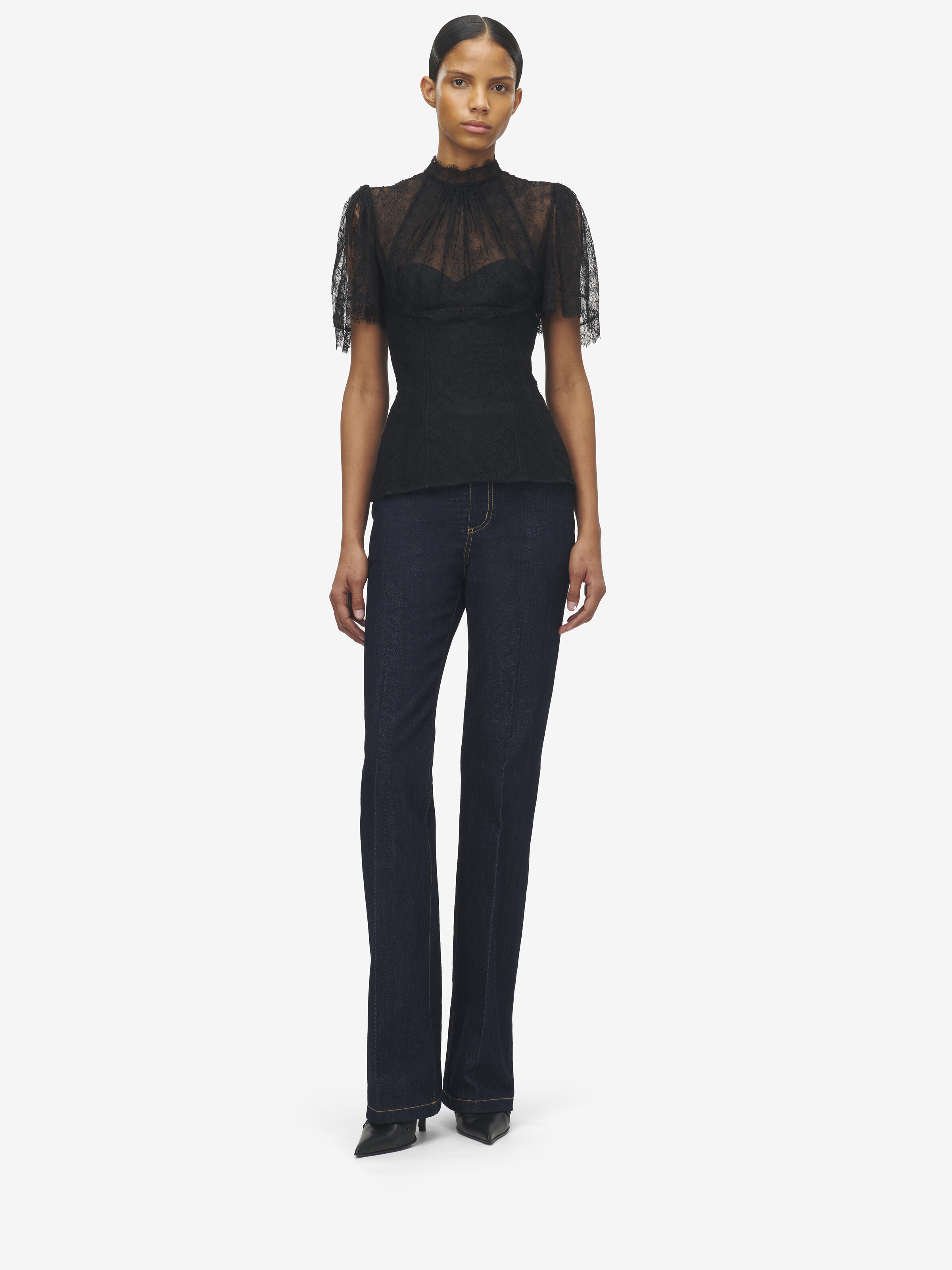 Jean Droit pour Femme en Bleu foncé délavé in 100% Coton | Alexander McQueen - image 2