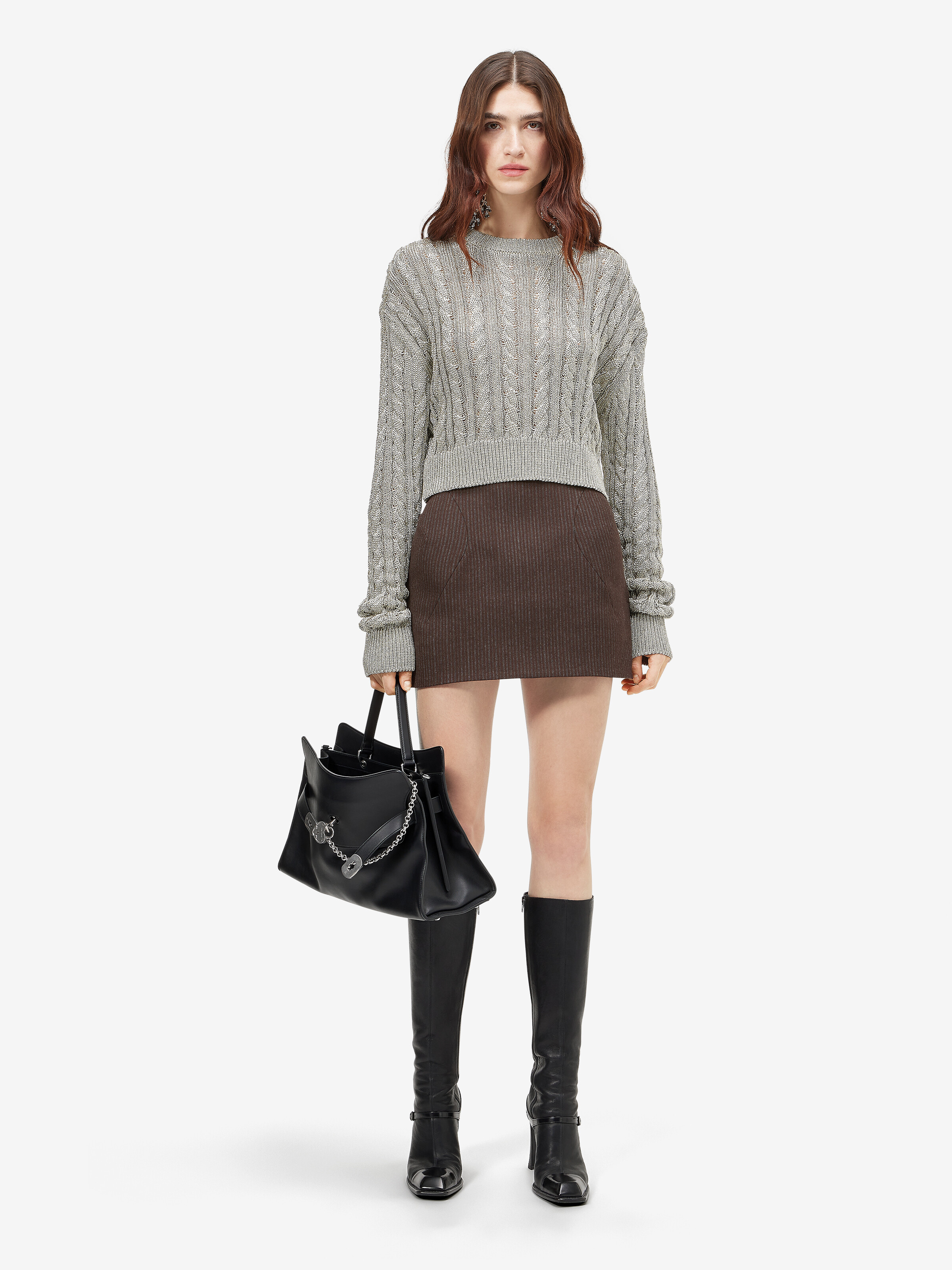 Women's Wool Pinstripe Mini Skirt in Dark Brown in 100% wool -  lining: 100% viscose -  filling: 100% polyester | Alexander McQueen - image 2