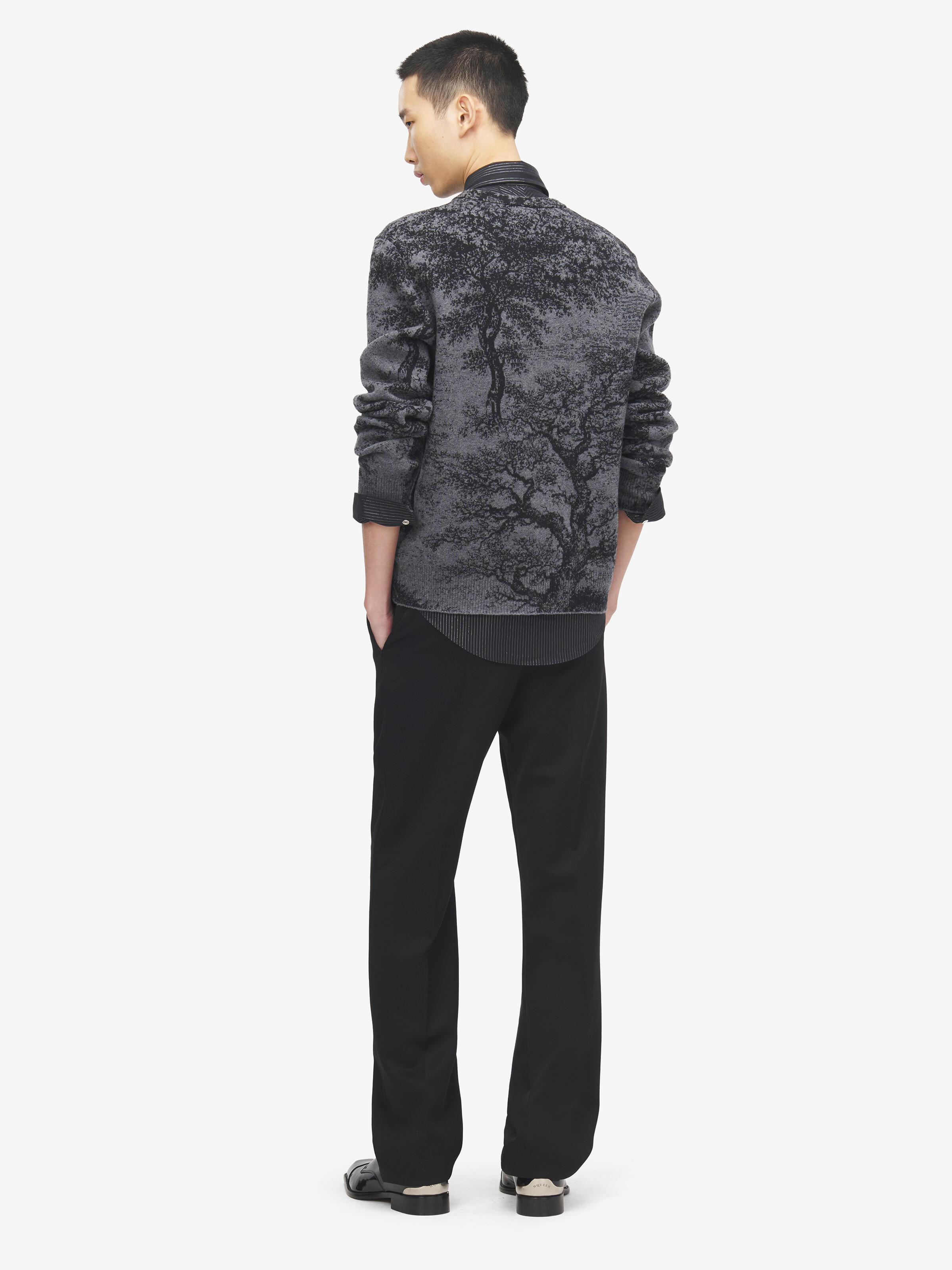 Men's Tree Of Life' Jacquard Jumper in Black in 100% Wool | Alexander McQueen - image 4