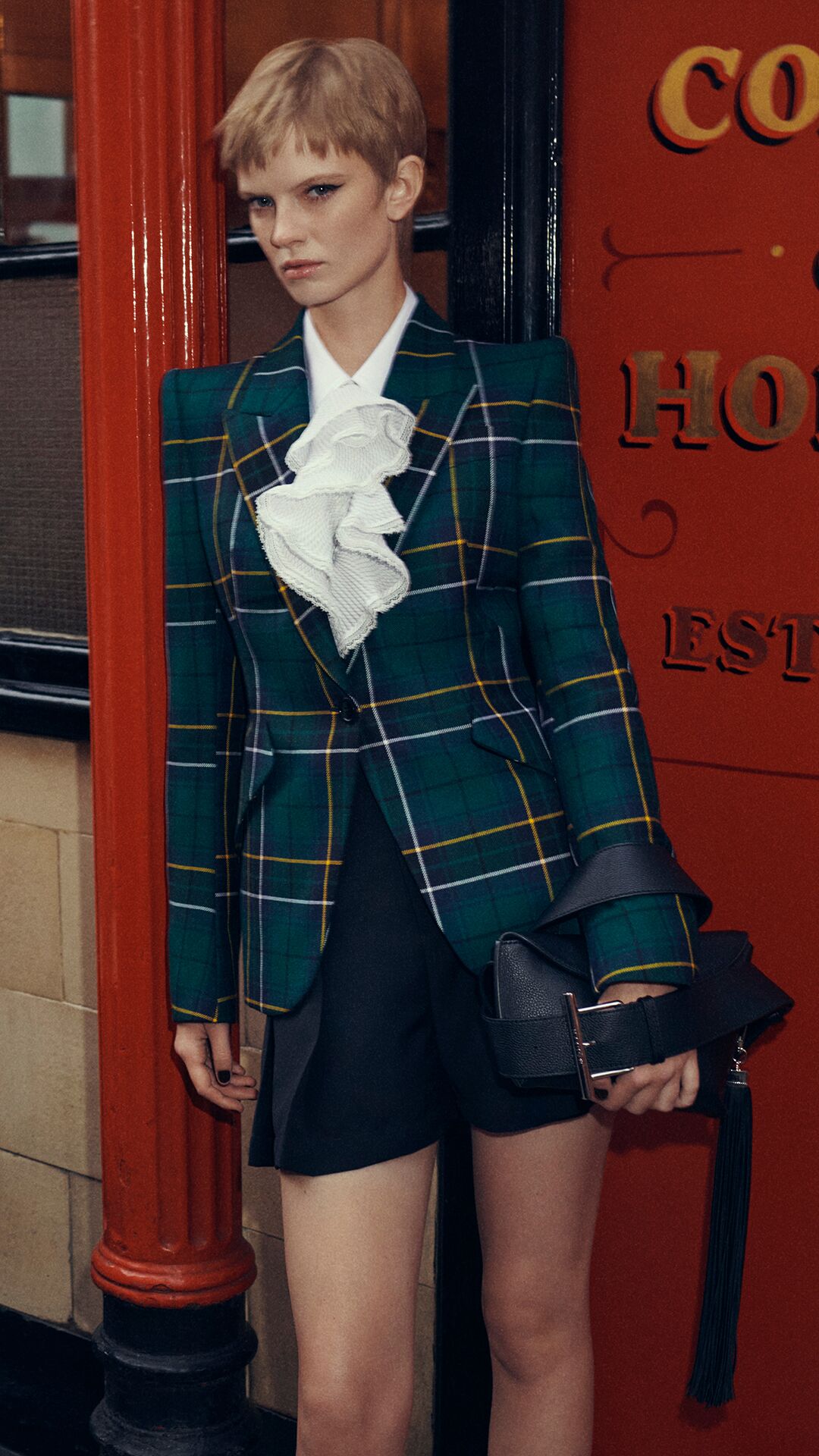 Model on set of McQueen Autumn Winter 2025 Pre-Collection photoshoot