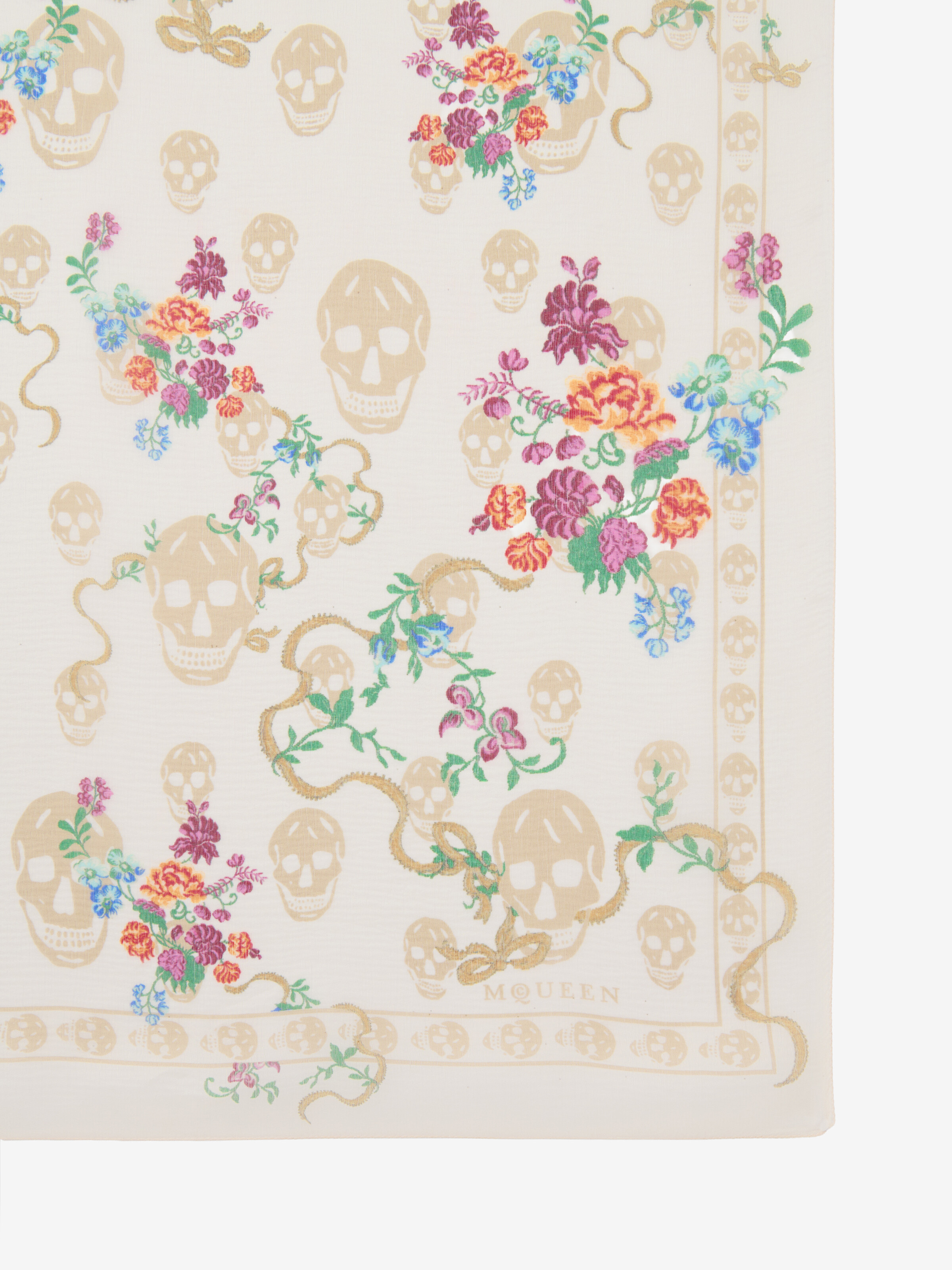 Women's Floral Skull Scarf in Ivory in 100% Silk | Alexander McQueen - image 3