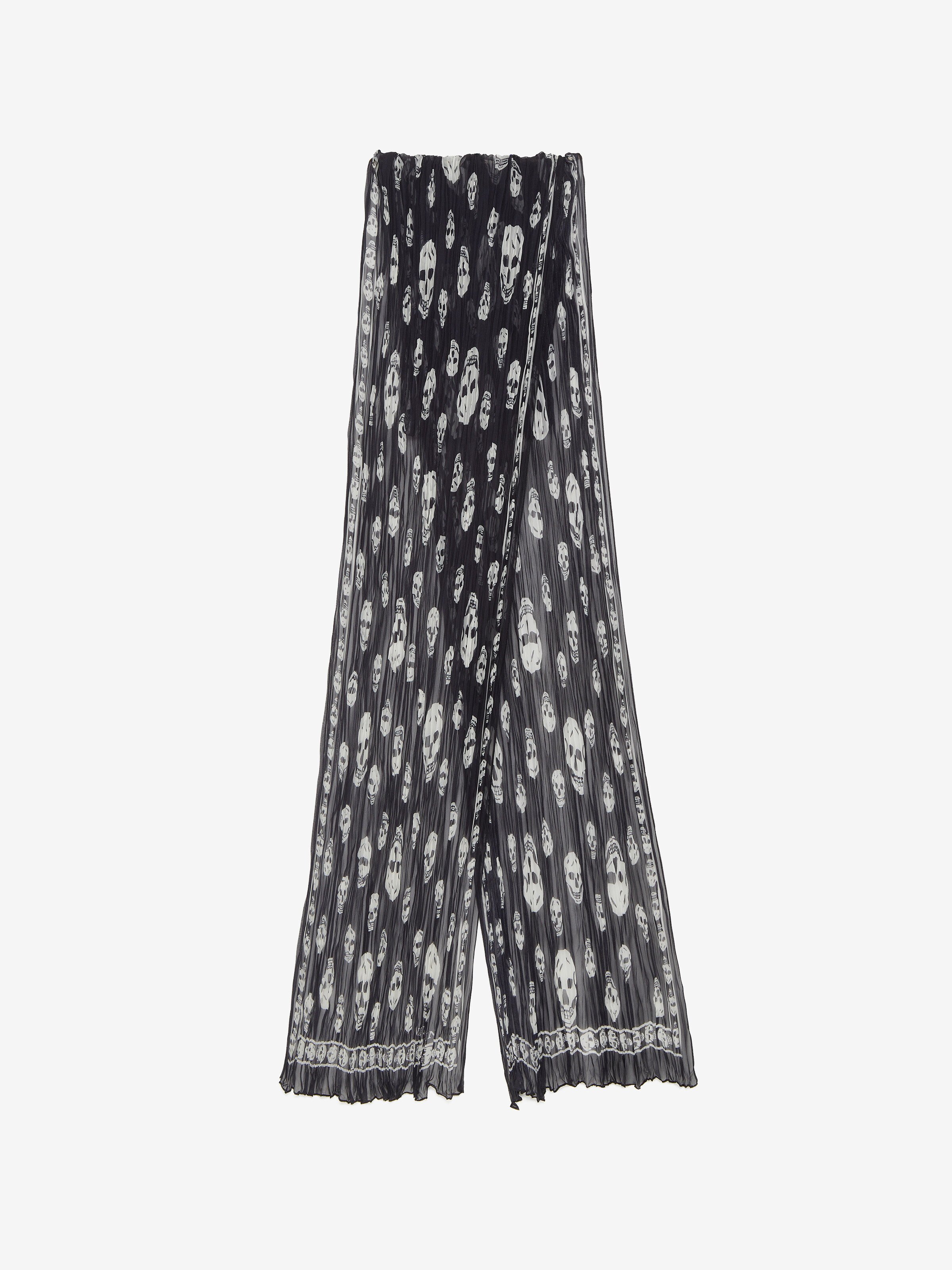 Women's Pleated Skull Scarf in Black/Ivory in 100% Silk | Alexander McQueen - image 1