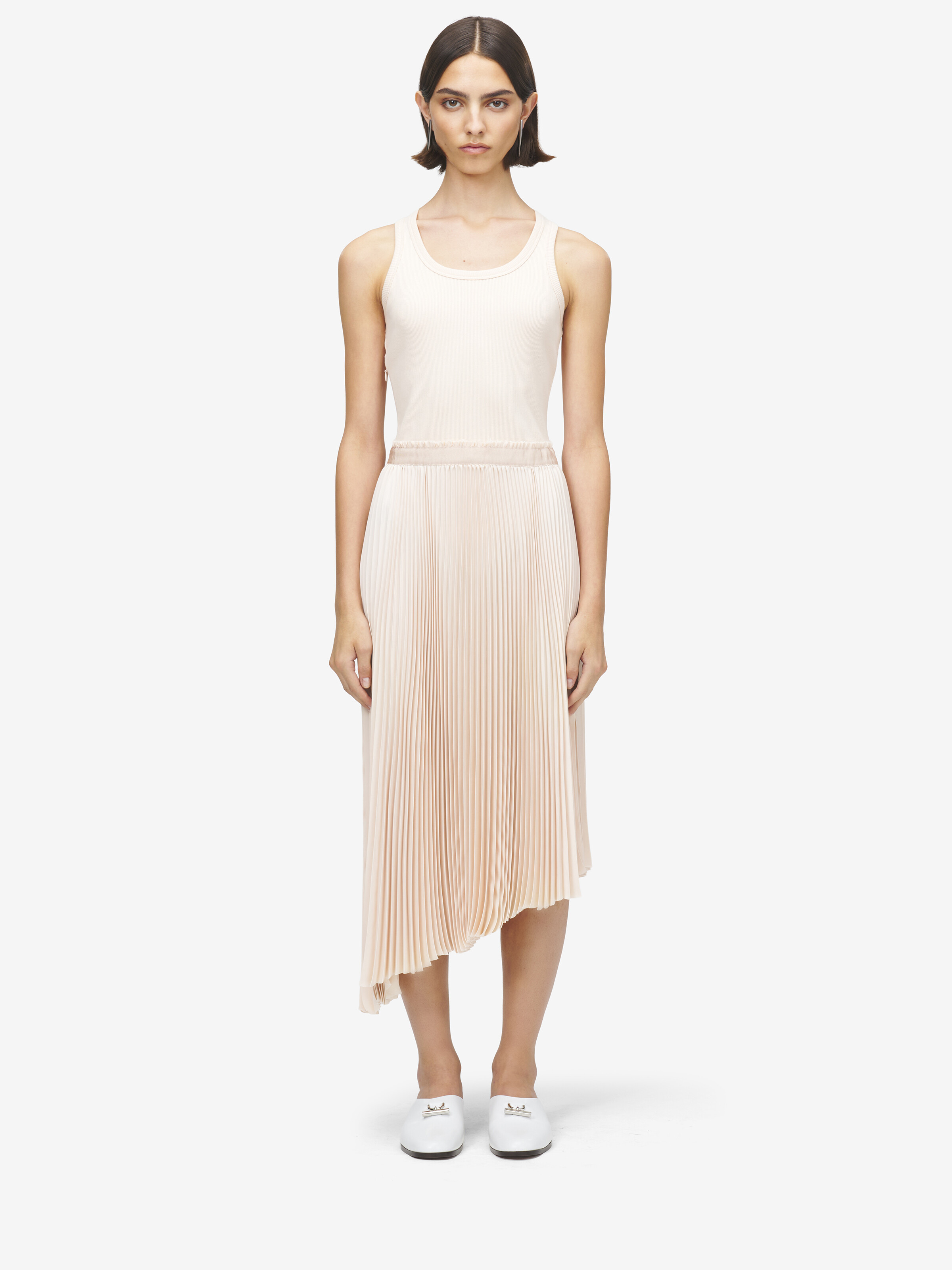 Women's Cotton Rib Asymmetric Midi Dress in Powder in 98% Cotton, 2% Elastane | Alexander McQueen - image 1
