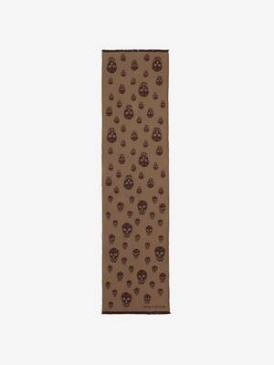 Women's Skull Wool Jacquard Scarf in Tan | Alexander McQueen US
