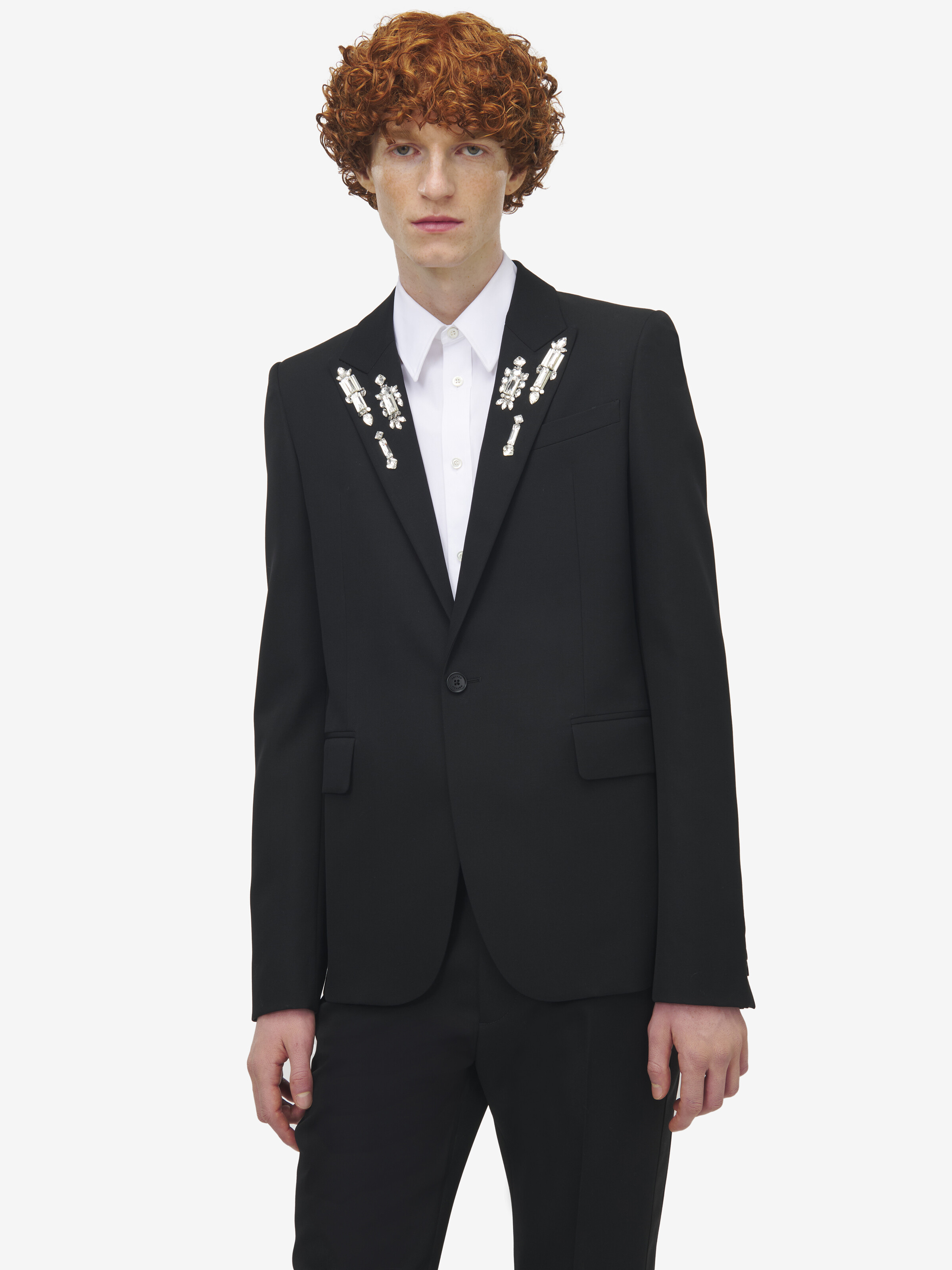 Men's Crystal Mirror Embroidery Single-breasted Jacket in Black in 100% Wool | Alexander McQueen - image 6