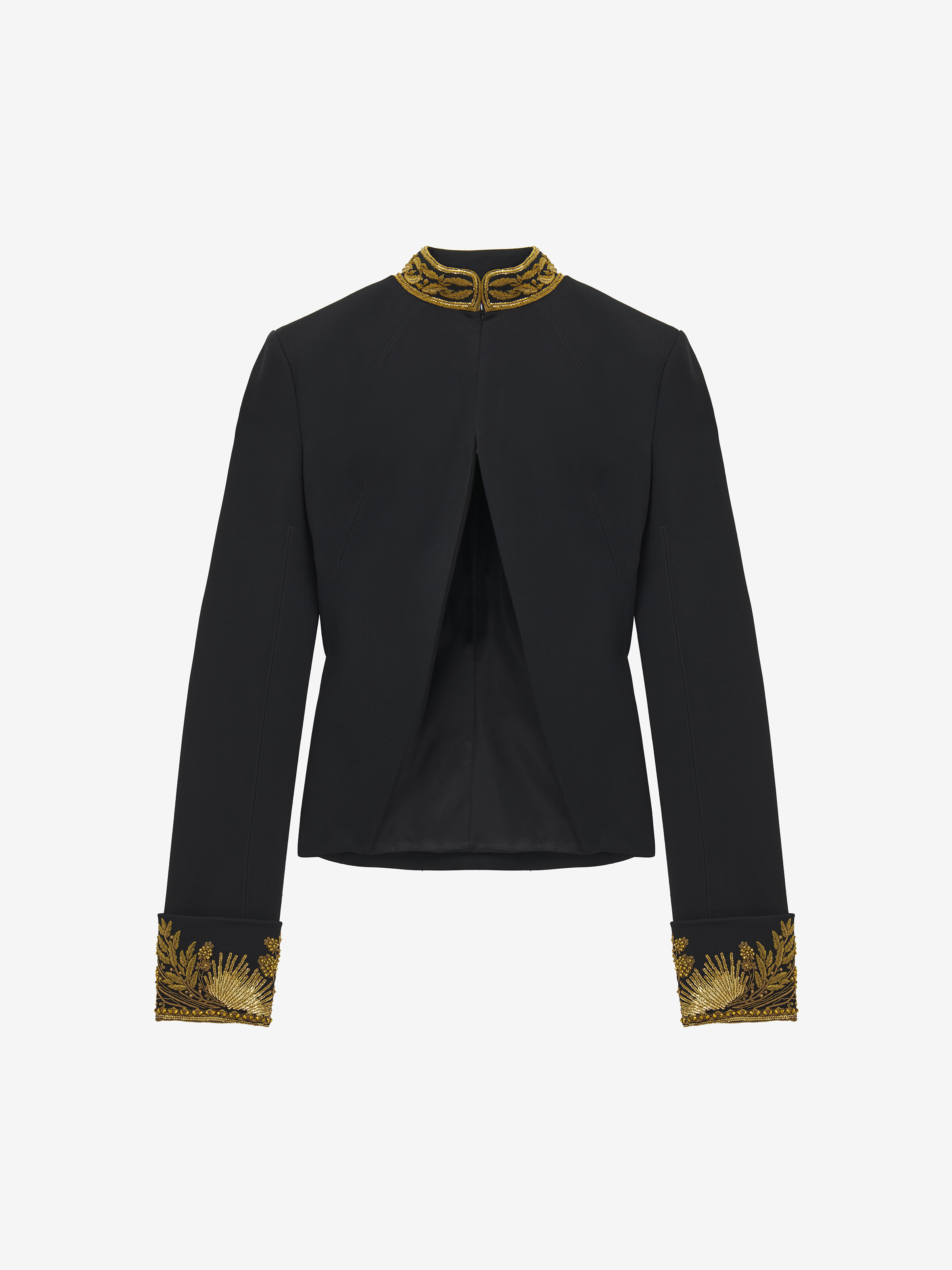 Women's Goldwork Border Embroidery Cutaway Jacket in Black in 98% Wool, 2% Elastane | Alexander McQueen - image 1