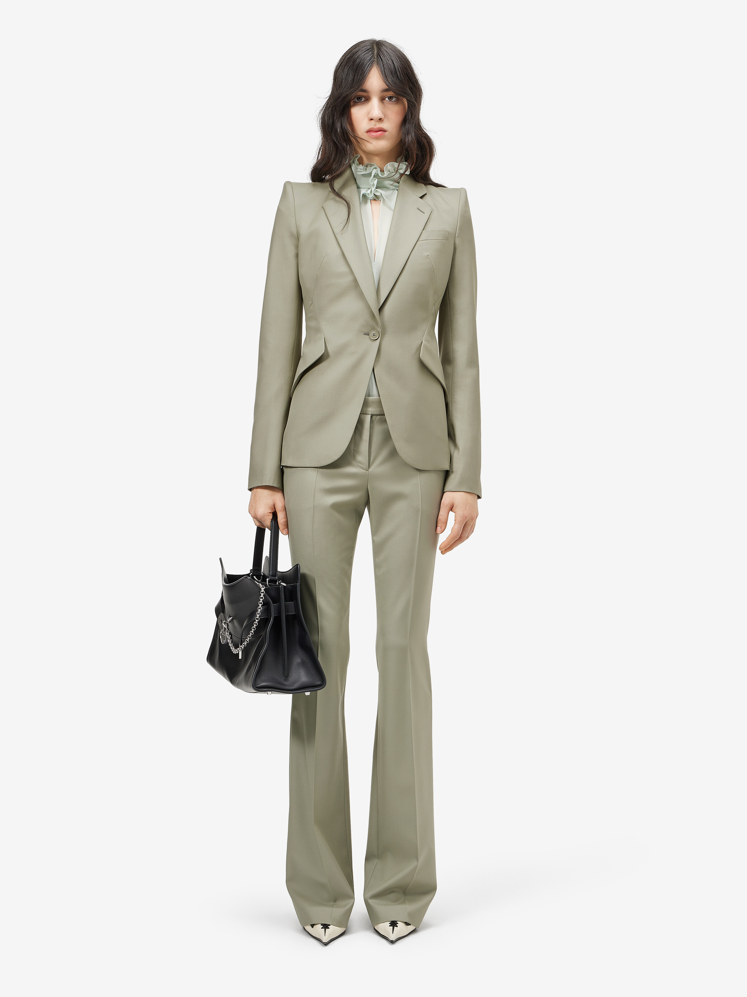 Women's Tailored Bootcut Trousers in Light Green in 100% Wool - Lining: 100% Cupro | Alexander McQueen - image 2