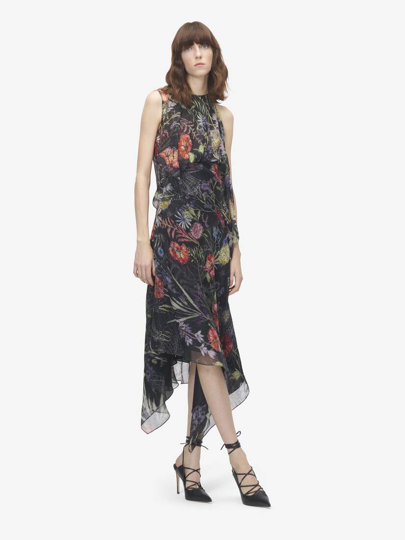 Meadow Floral Print Asymmetric Evening Dress | Alexander McQueen - image 1