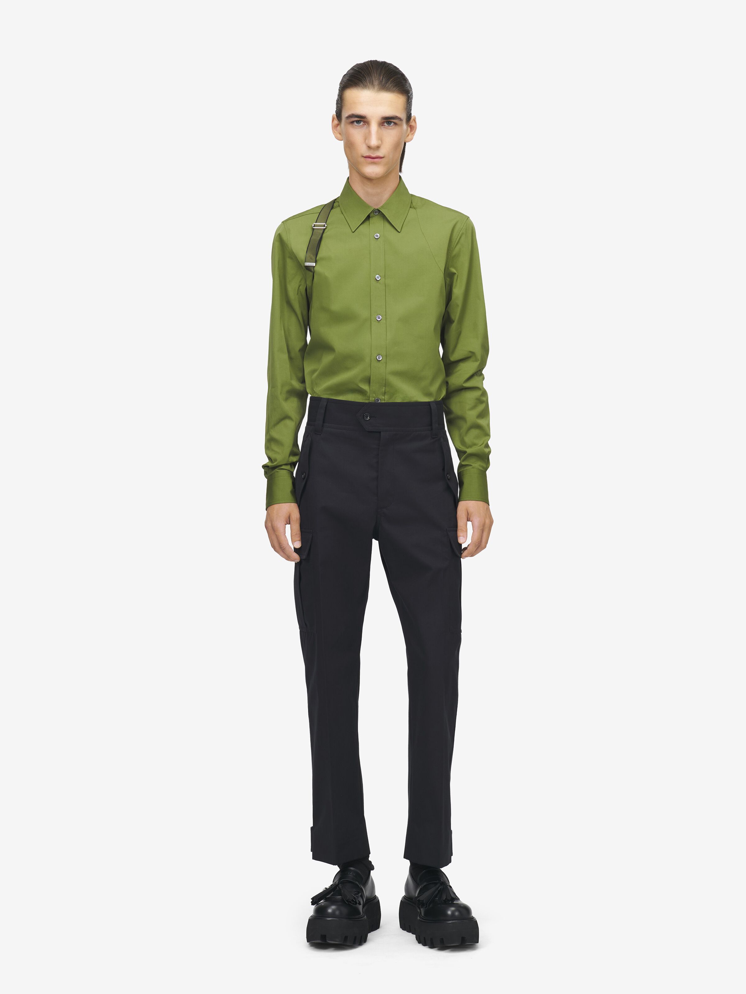 Men's McQueen Logo Harness Shirt in Green in 97% Cotton, 3% Elastan | Alexander McQueen - image 2