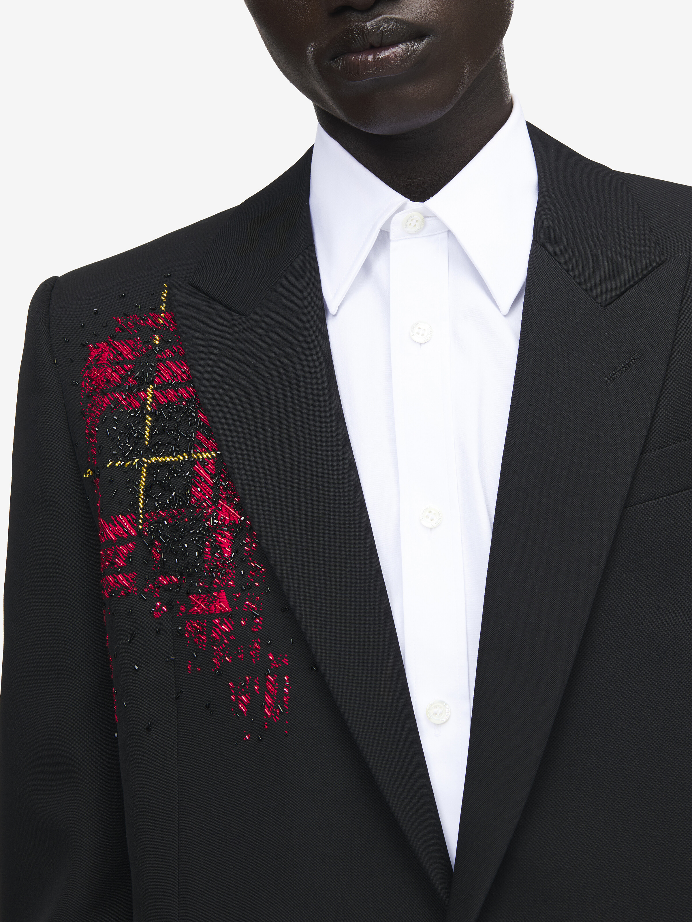Men's Tartan Embroidery Single-breasted Jacket in Black in 100% Wool | Alexander McQueen - image 5