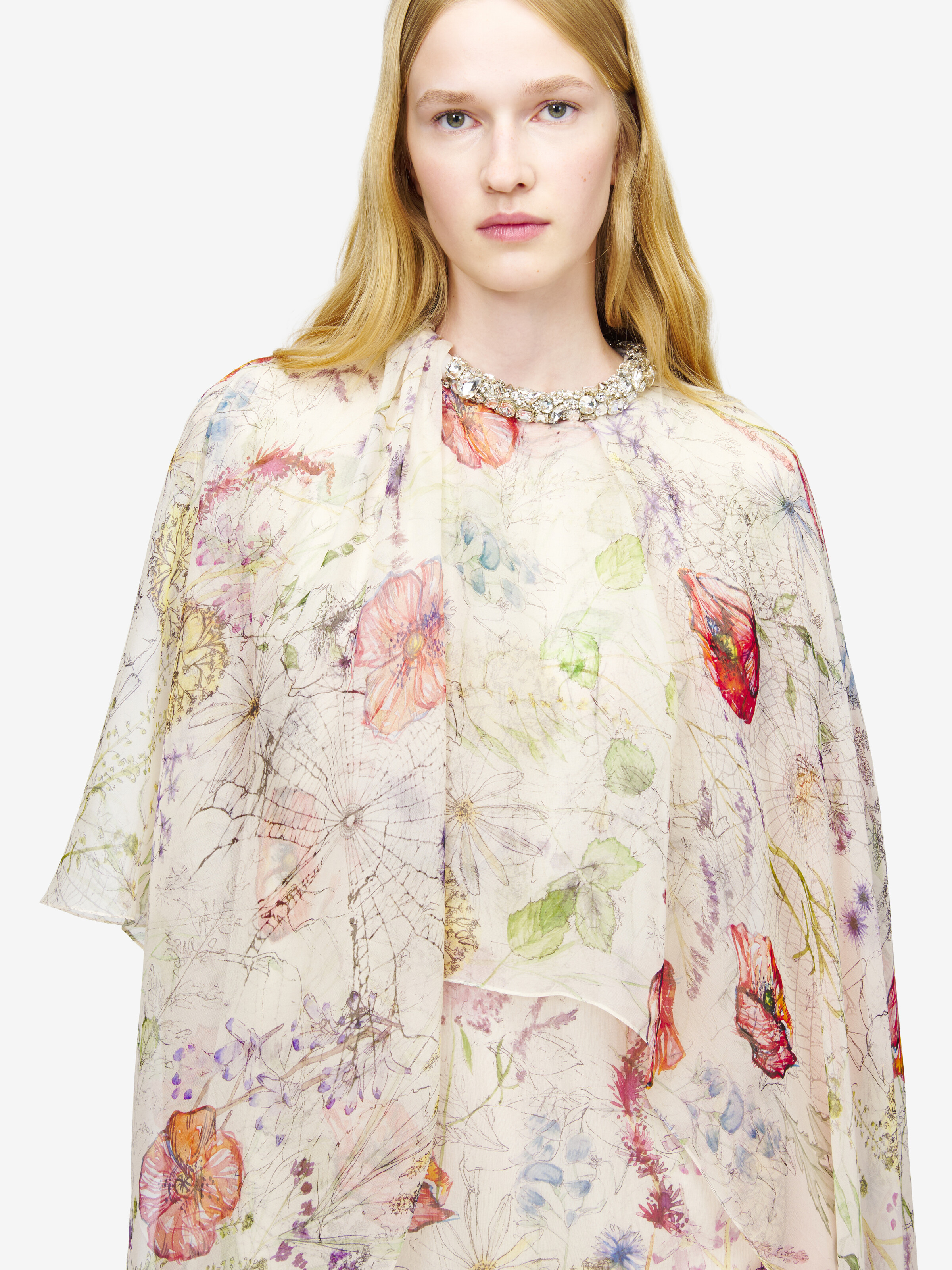 草甸花卉印花不对称披肩式连衣裙 in 100% 丝 | Alexander McQueen - image 4