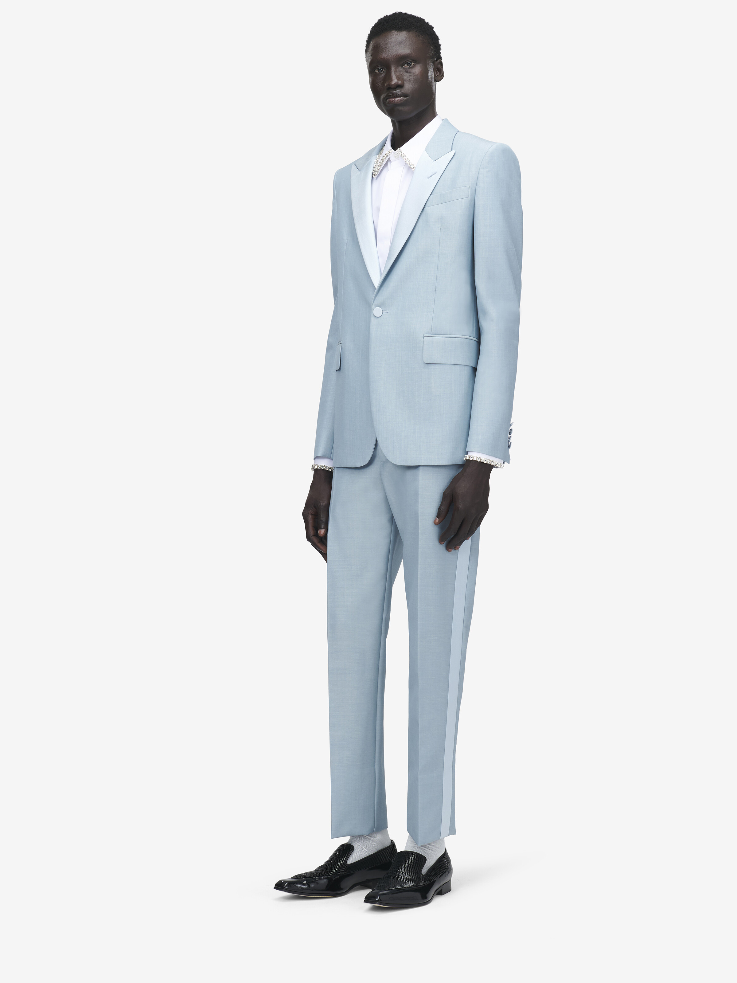 Men's Wool Mohair Single-breasted Jacket in Light Blue in 75% Wool, 25% Mohair | Alexander McQueen - image 2