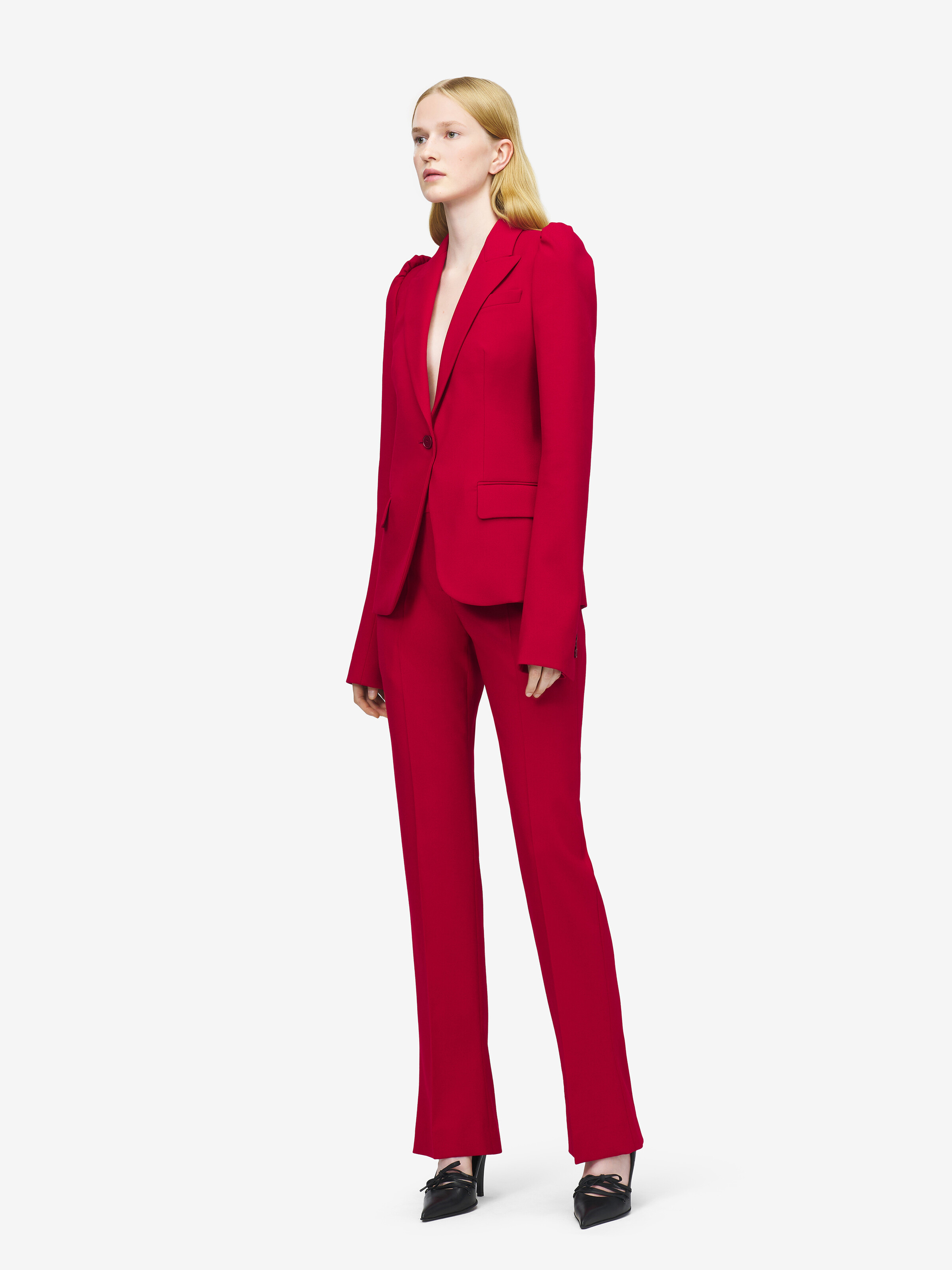 Women's Grain De Poudre Tailored Trousers in Crimson in 100% Wool | Alexander McQueen - image 3