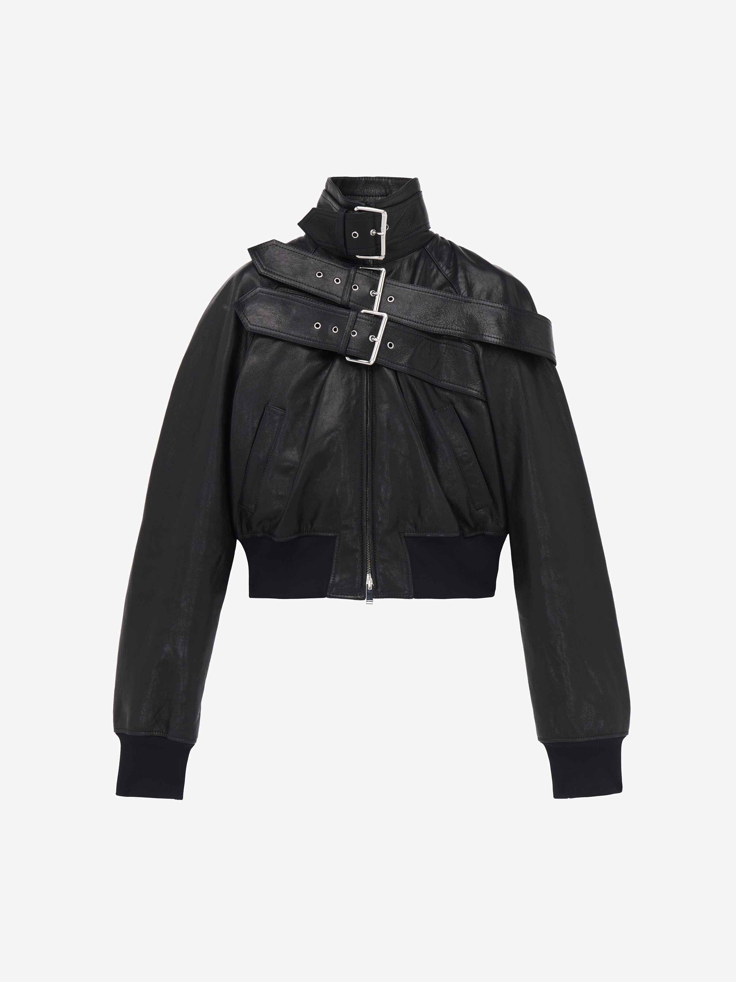 Women's Belt Detail Leather Jacket in Black in Lamb Leather | Alexander McQueen - image 1