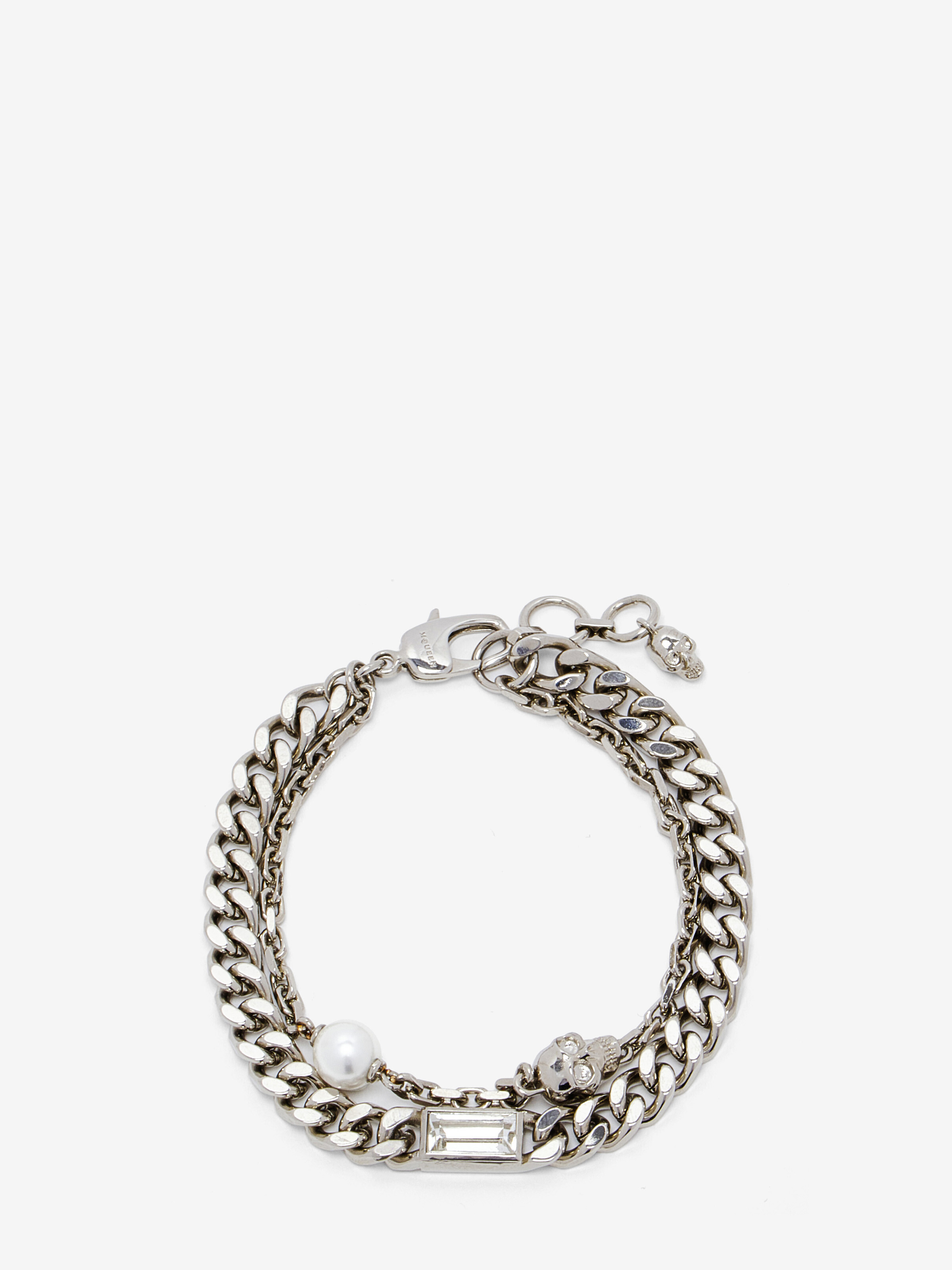 Bracciale a catena Skull con perla da Uomo in Palladio in Ottone | Alexander McQueen - image 1