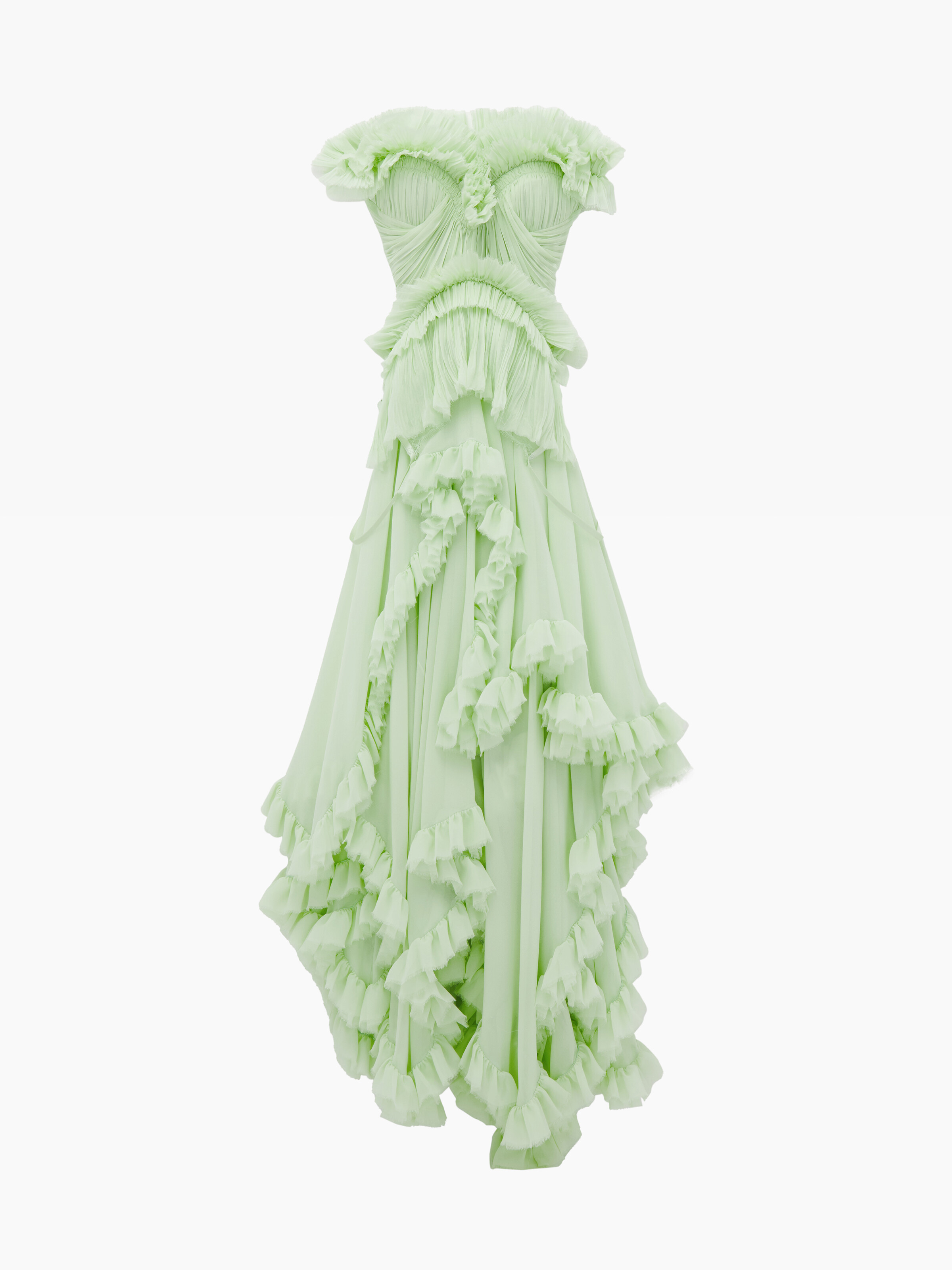 Women's Ruffled Evening Dress in Light Green in 100% Silk | Alexander McQueen - image 1