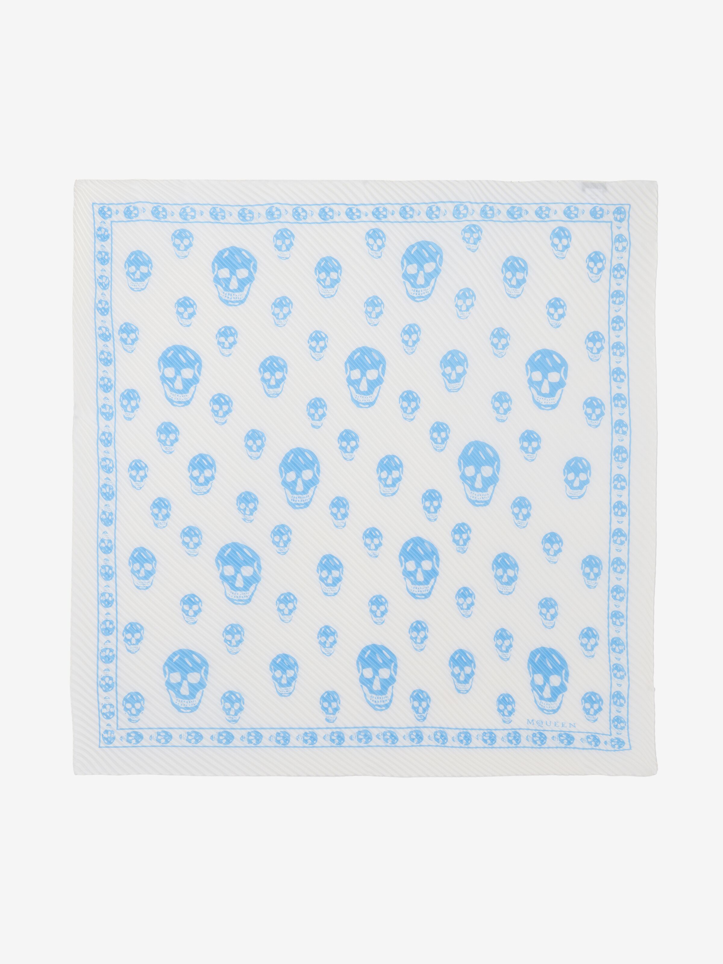 Women's Pleated Skull Scarf in Light Blue in 100% Silk | Alexander McQueen - image 1