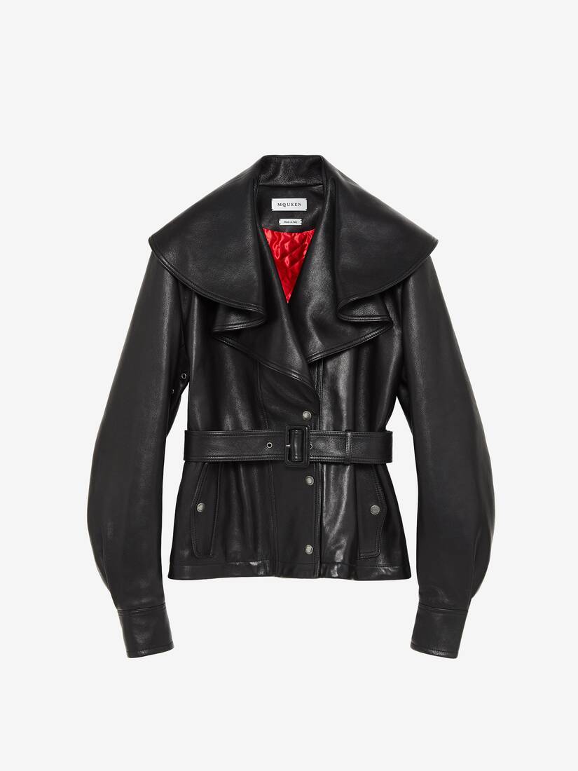 Waterfall Collar Leather Jacket | Alexander McQueen - image 1