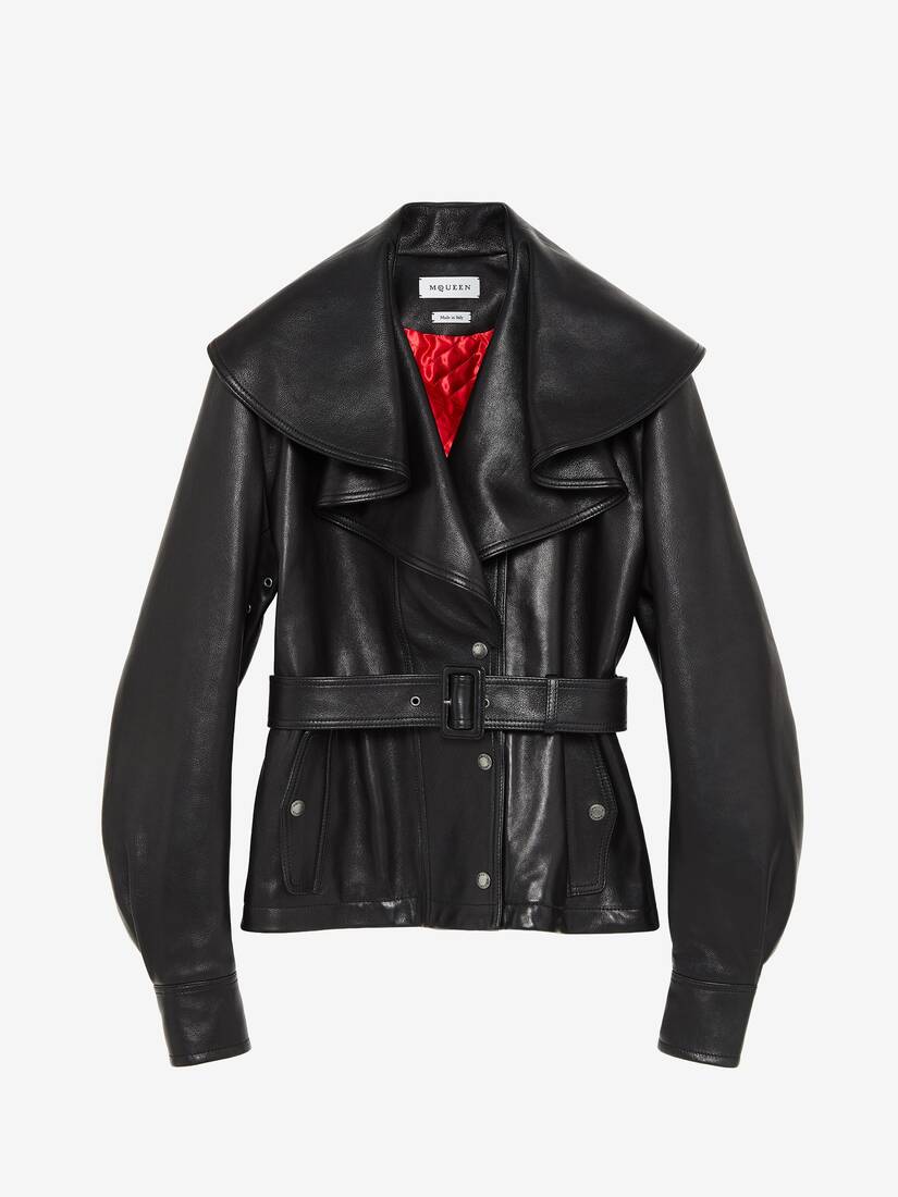 Waterfall Collar Leather Jacket | Alexander McQueen - image 1