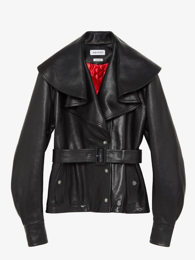 Waterfall Collar Leather Jacket | Alexander McQueen - image 1