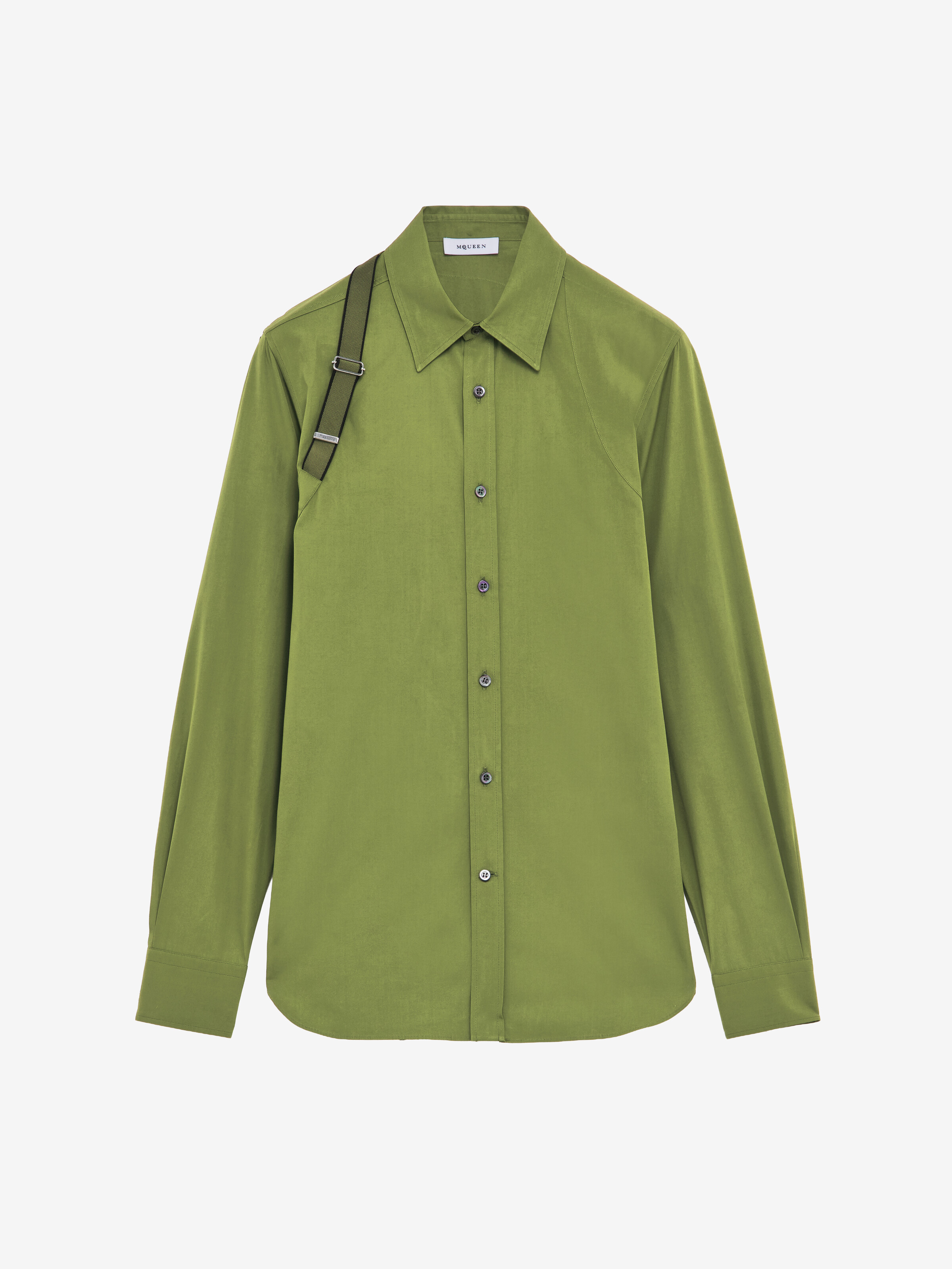 Men's McQueen Logo Harness Shirt in Green in 97% Cotton, 3% Elastan | Alexander McQueen - image 1