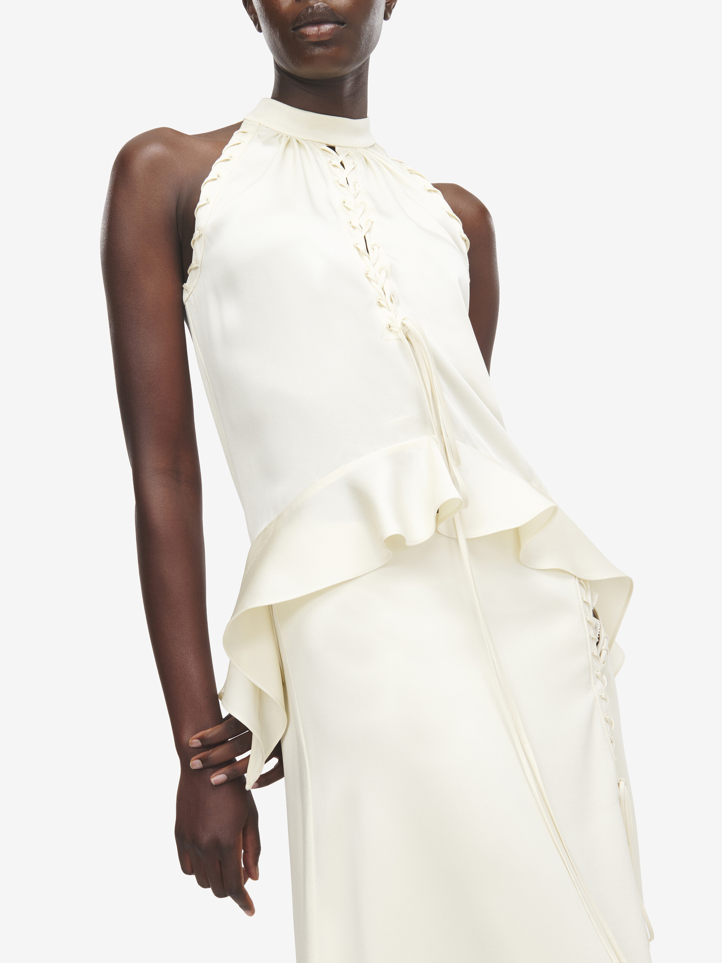 Women's Lace-Up Halter Top in Cream in Fabric: 61% Viscose -  39% Acetate | Alexander McQueen - image 5