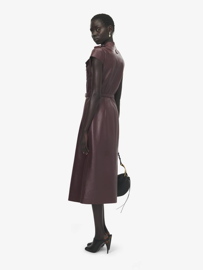 Midi-Kleid aus Leder im Uniform-Stil | Alexander McQueen - image 4