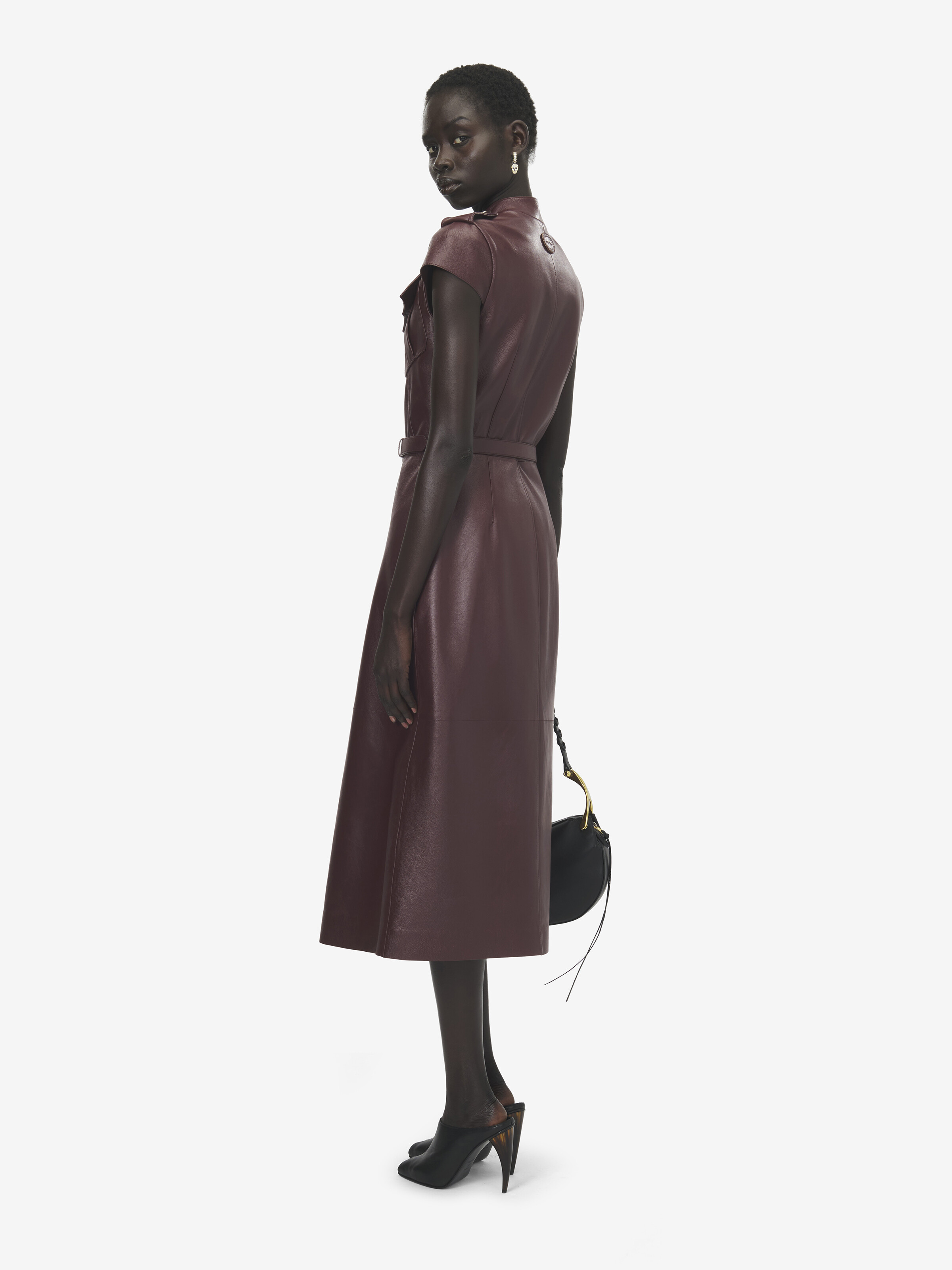 Midi-Kleid aus Leder im Uniform-Stil Damen für Burgunder in Lamm Leder | Alexander McQueen - image 4