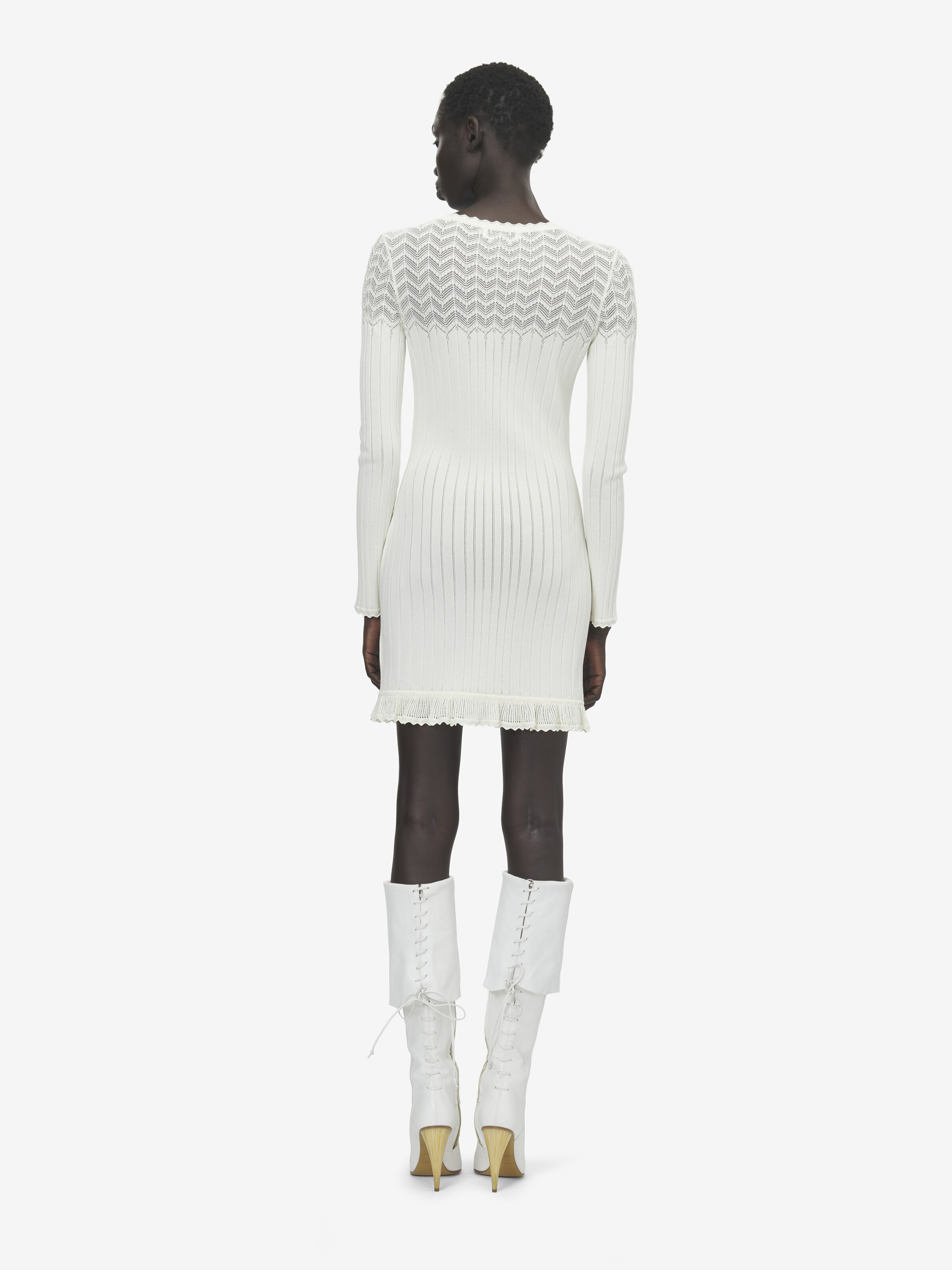 Women's Pointelle Knit Mini Dress in Ivory in 65% Viscose, 35% Polyamid | Alexander McQueen - image 4