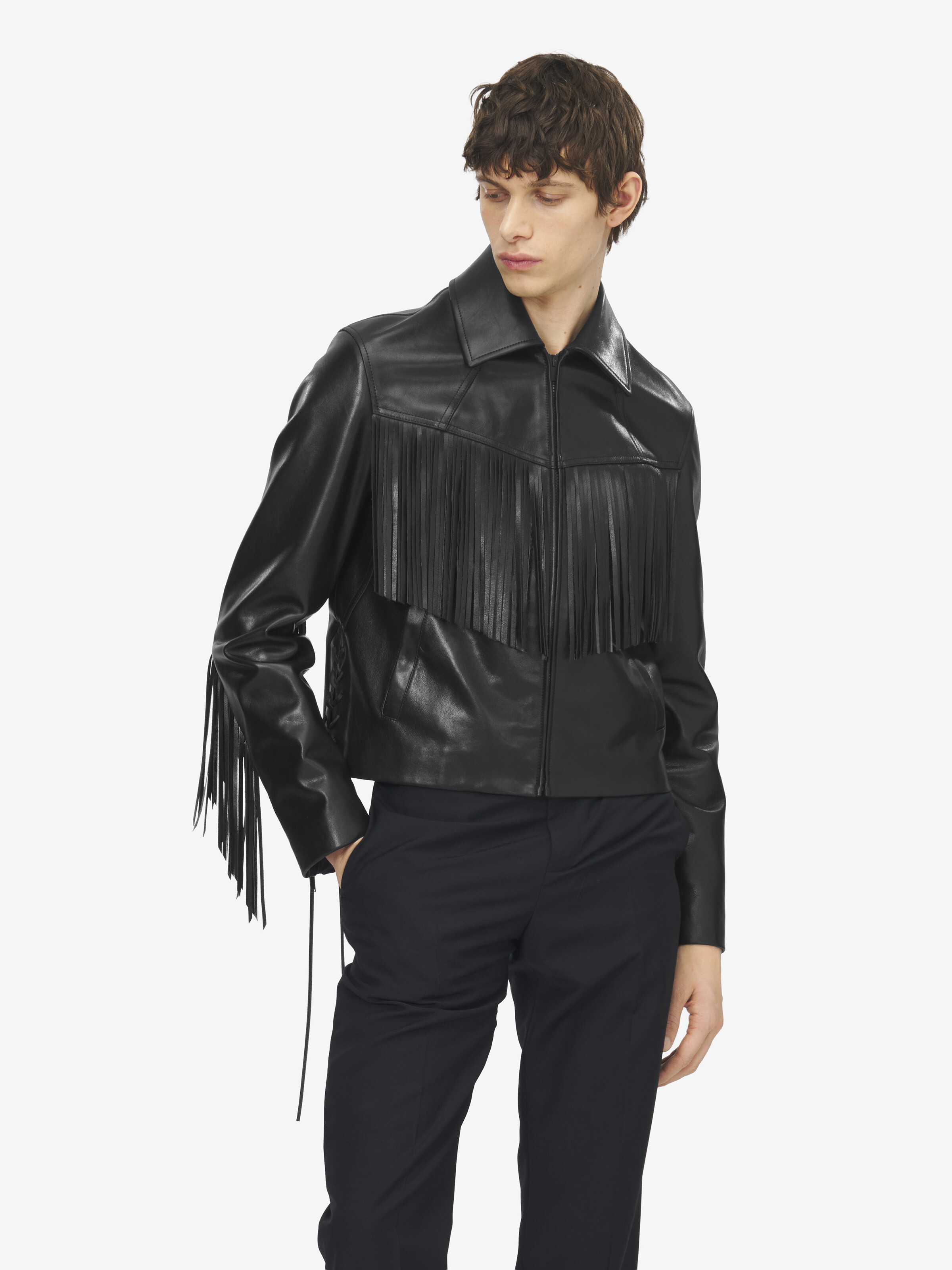 Men's Fringe Leather Jacket in Black in Calf Leather | Alexander McQueen - image 6