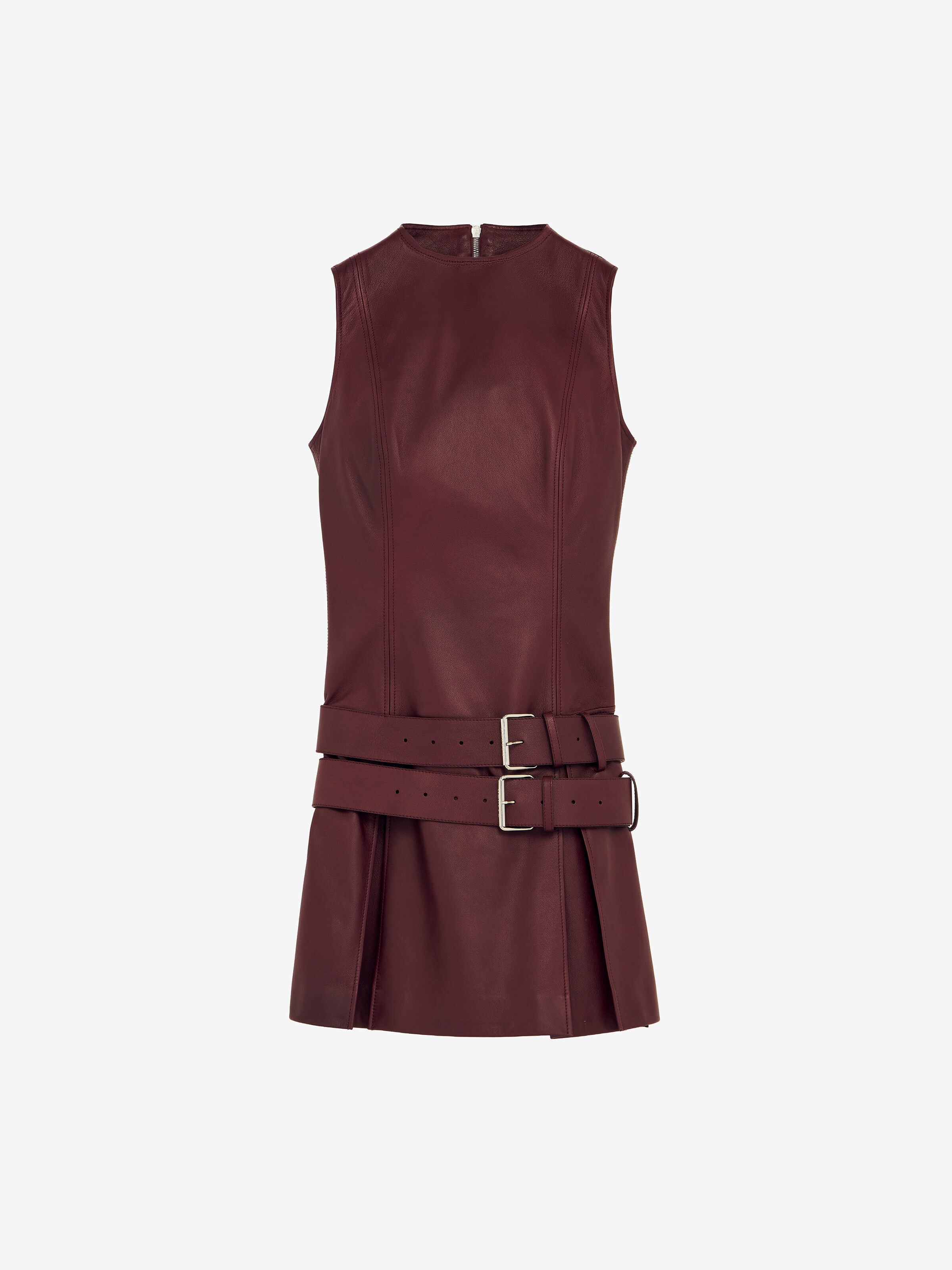 Women's Leather Double Belt Mini Dress in Dark Red in Lamb Leather | Alexander McQueen - image 1
