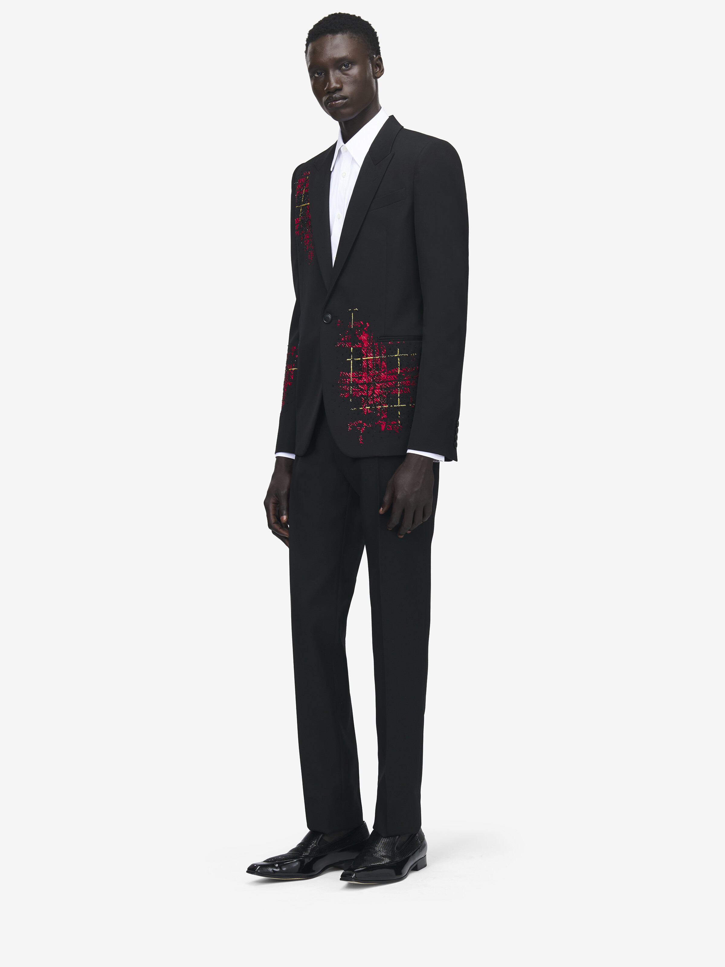 Men's Tartan Embroidery Single-breasted Jacket in Black in 100% Wool | Alexander McQueen - image 3