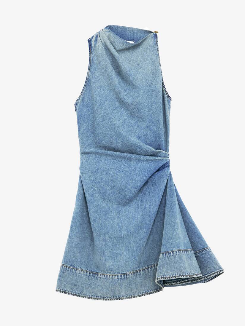 Denim Asymmetric Mini Dress | Alexander McQueen - image 1