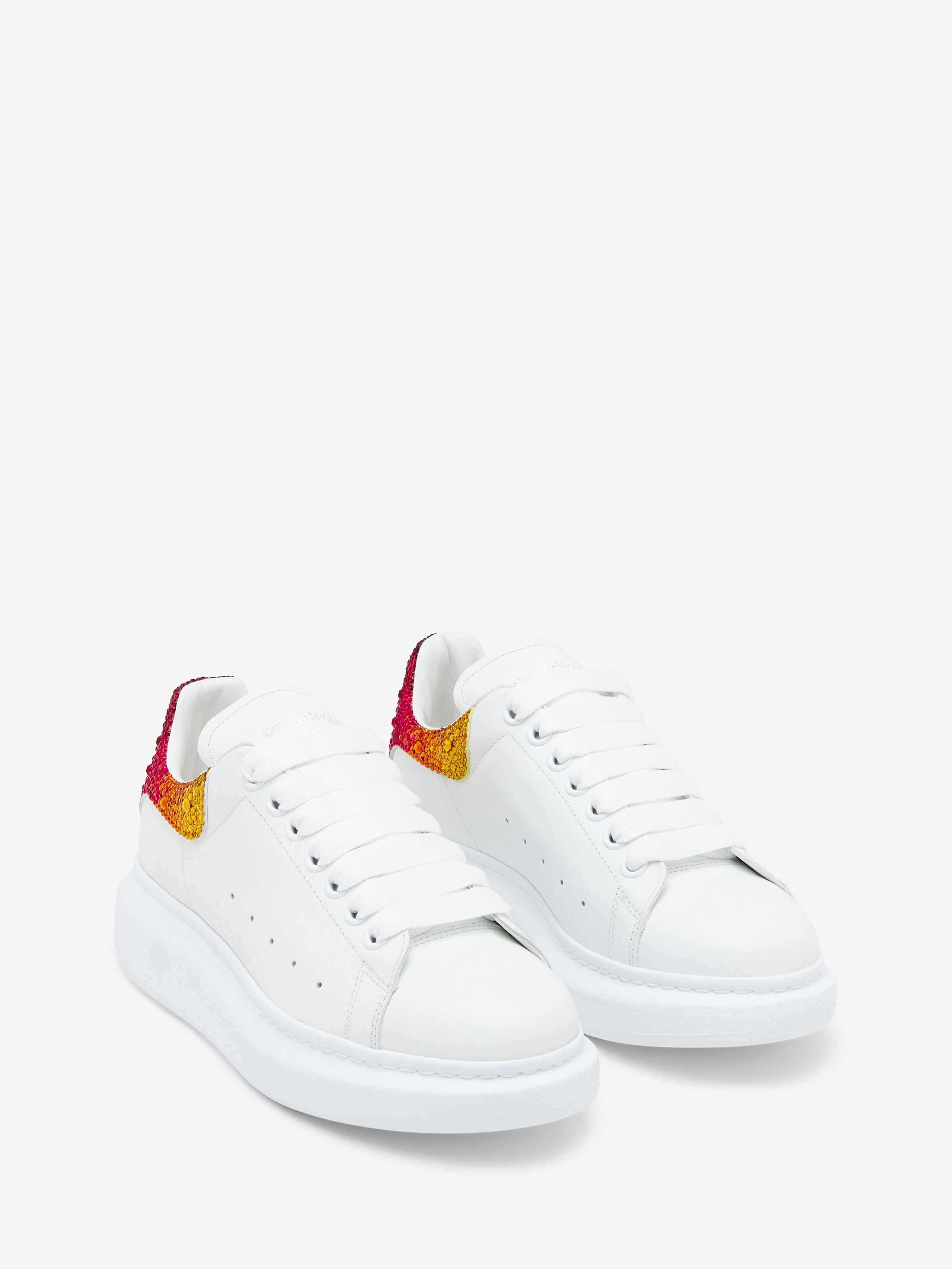 Women's Oversized Sneaker in White/Orange in Calf Leather | Alexander McQueen - image 3