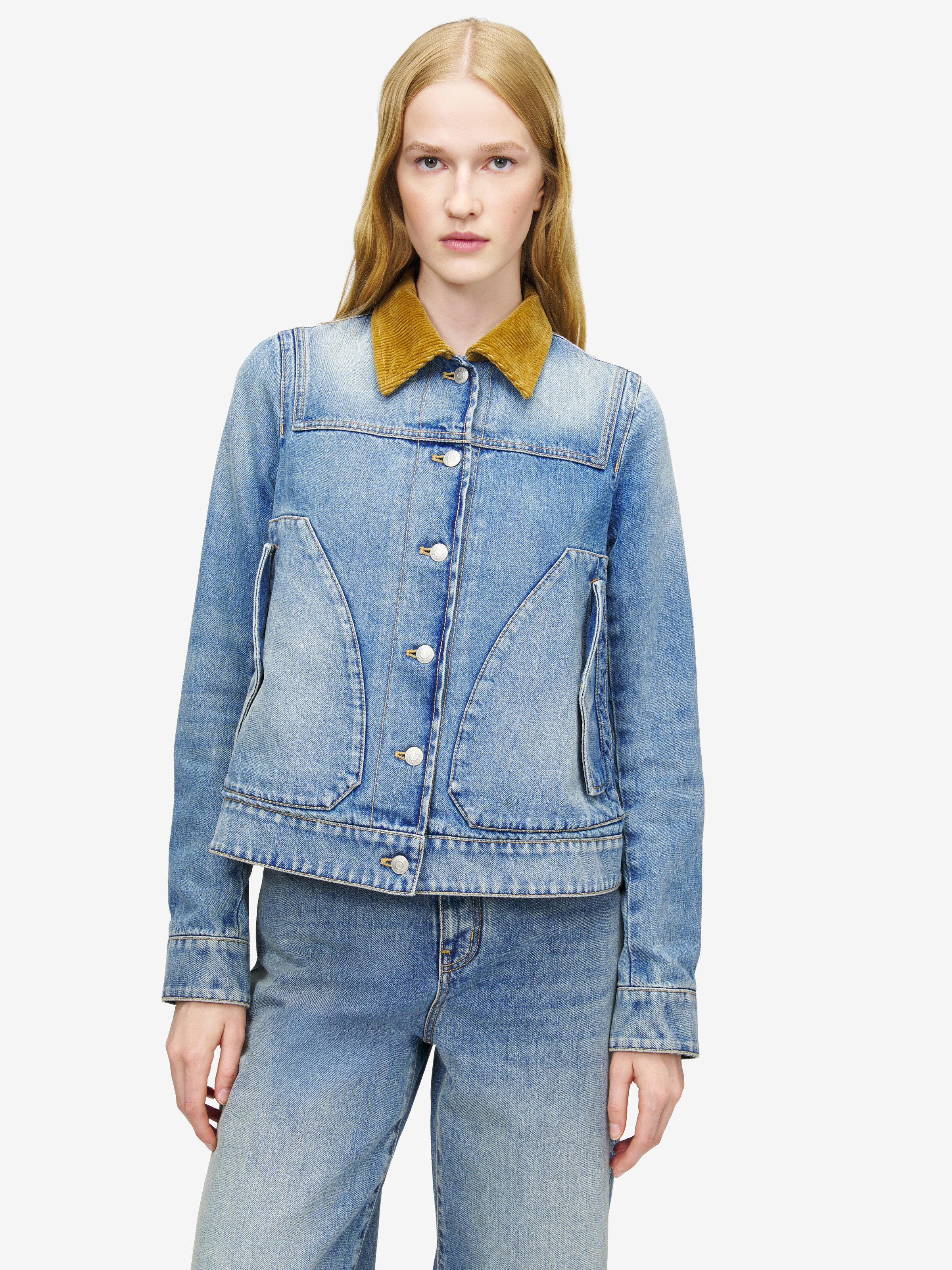 Giacca boxy in denim da Donna in Washed Blue in 100% Cotone | Alexander McQueen - image 1