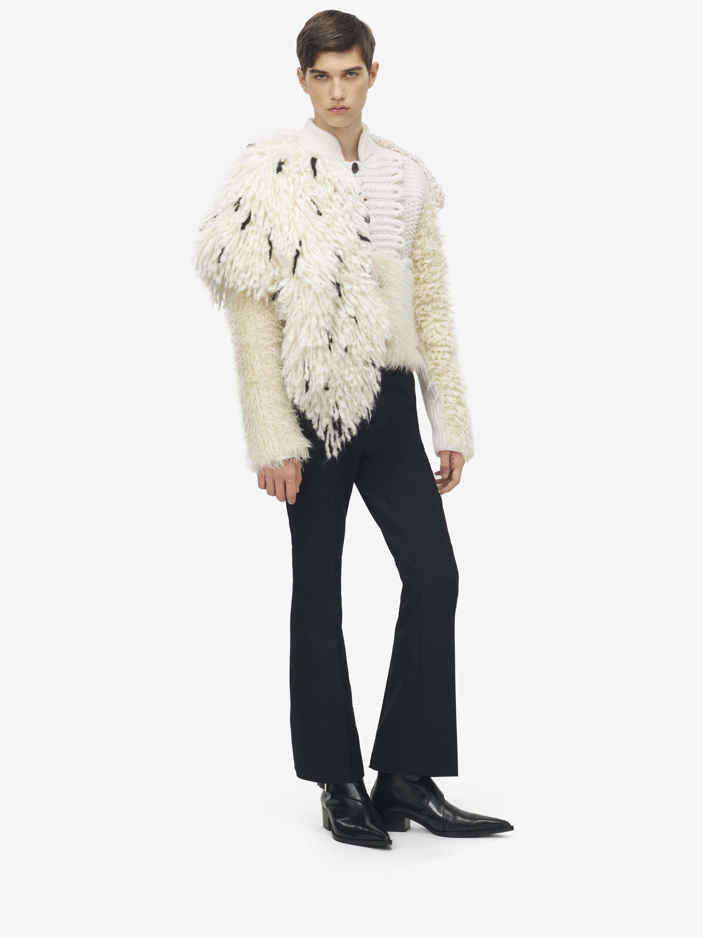 Men's Asymmetric Patchwork Cardigan in White | Alexander