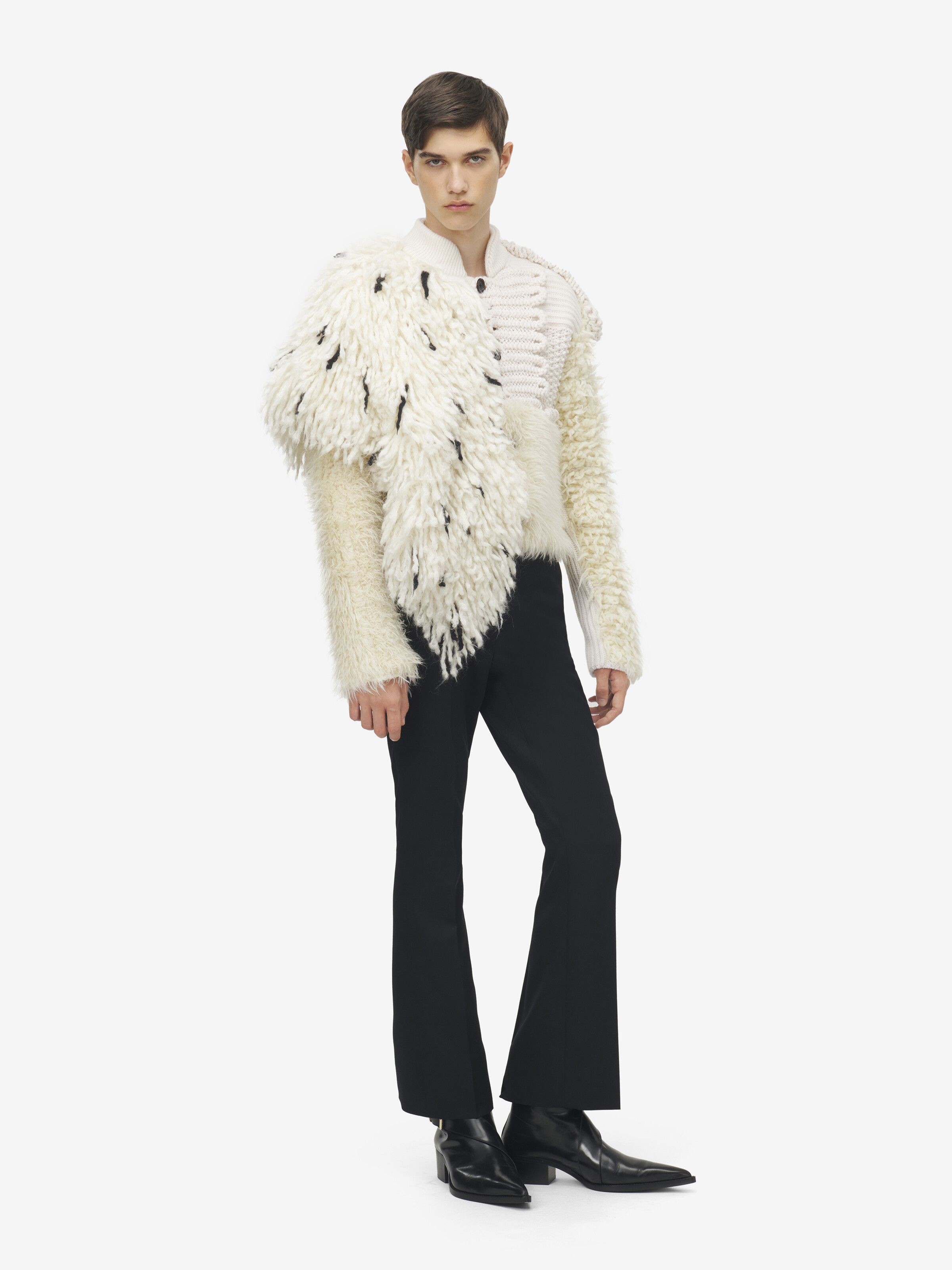 Strickjacke mit asymmetrischem Patchwork für Herren in Elfenbein/Schwarz in 67% Wolle, 33% Viscose | Alexander McQueen - image 3