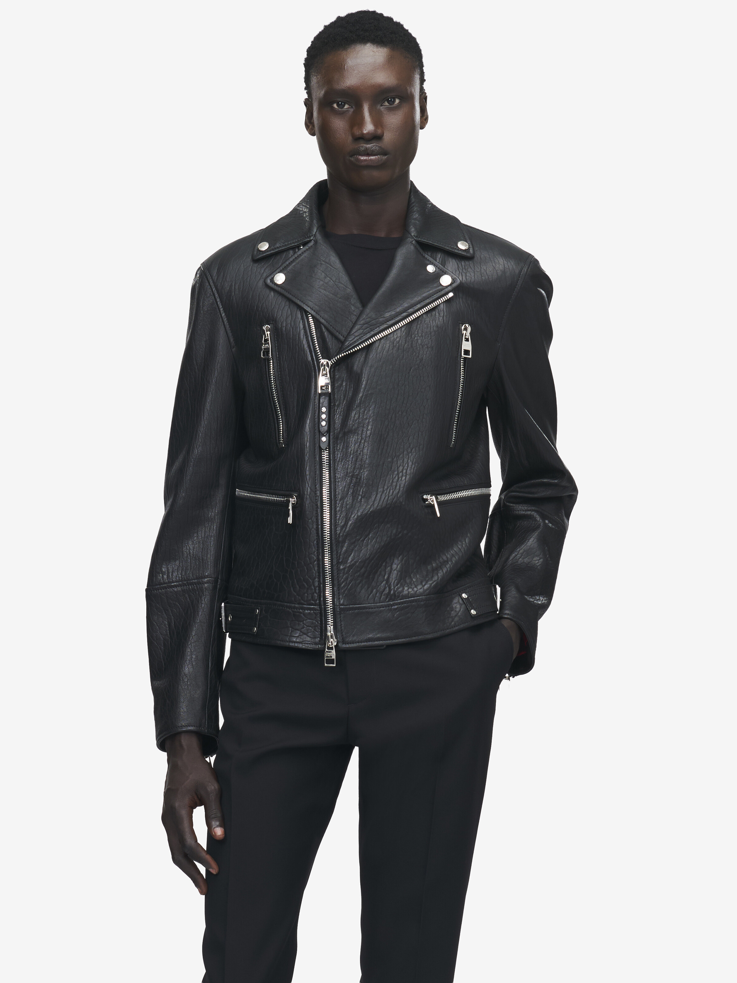 Men's McQueen Classic Leather Biker Jacket in Black in 100% Lamb Leather | Alexander McQueen - image 7