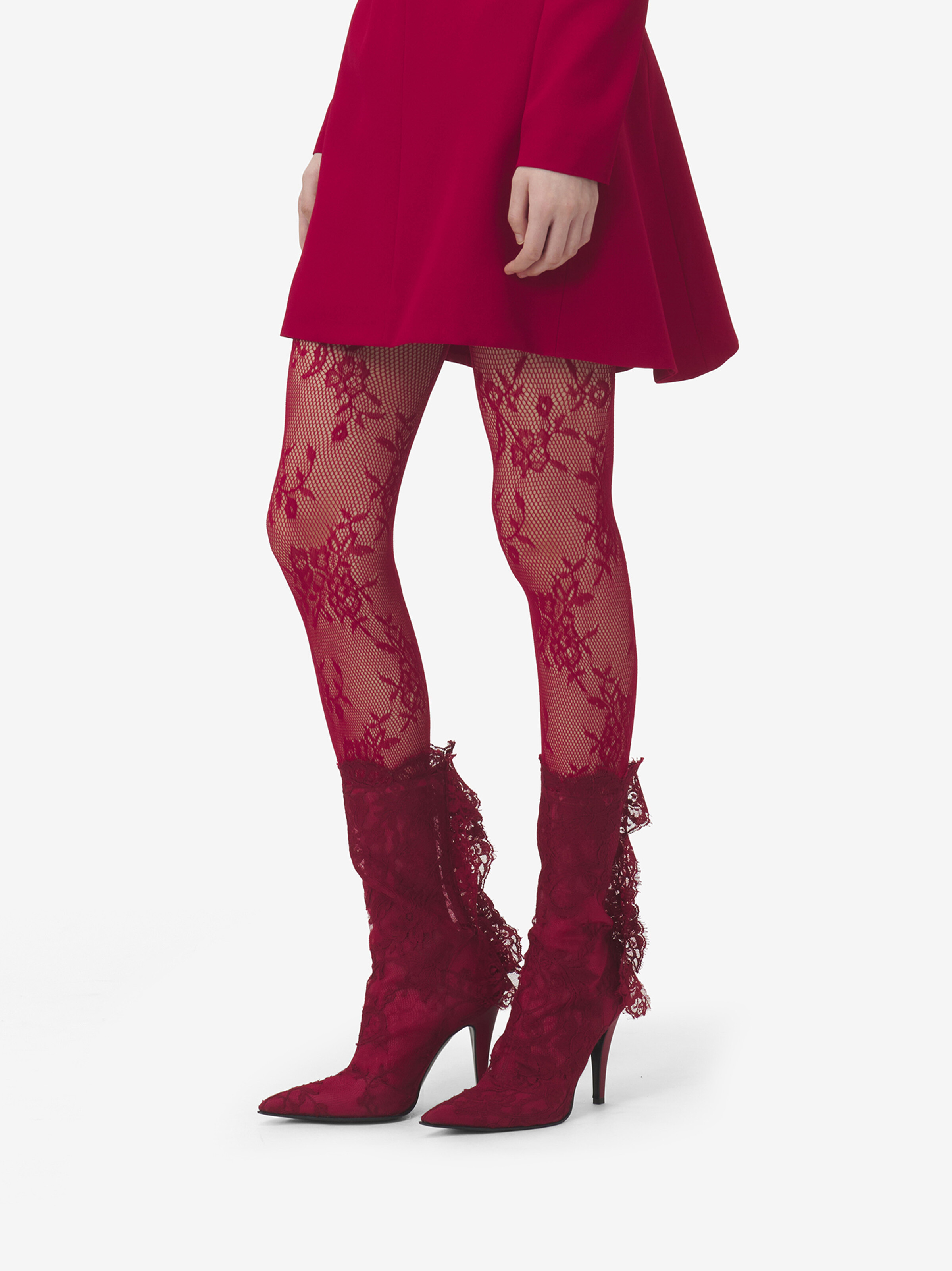 Women's Floral Lace Tights in Crimson in 80% Polyamid, 20% Elastane | Alexander McQueen - image 2