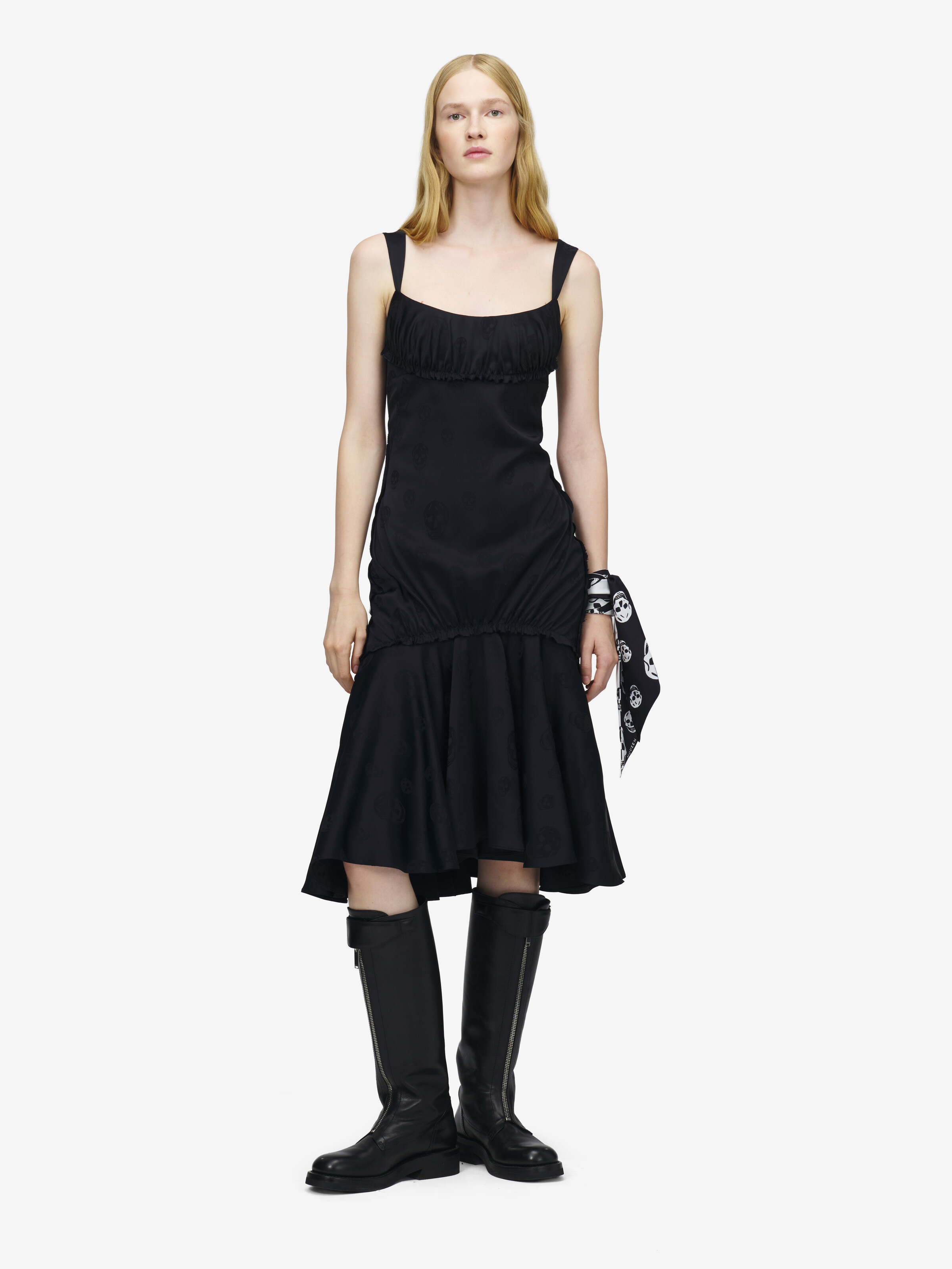 Abito midi Skull in jacquard da Donna in Nero in 100% Viscosa | Alexander McQueen - image 1