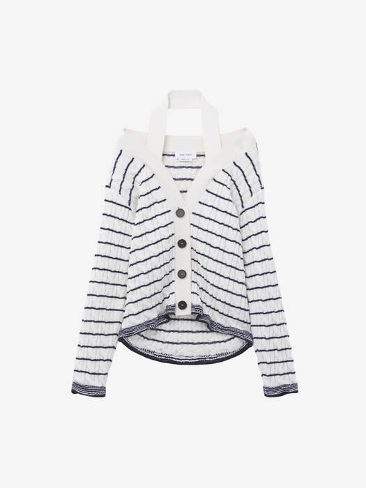 Women's Off-the-shoulder Striped Cardigan in Ivory/Navy | McQueen US