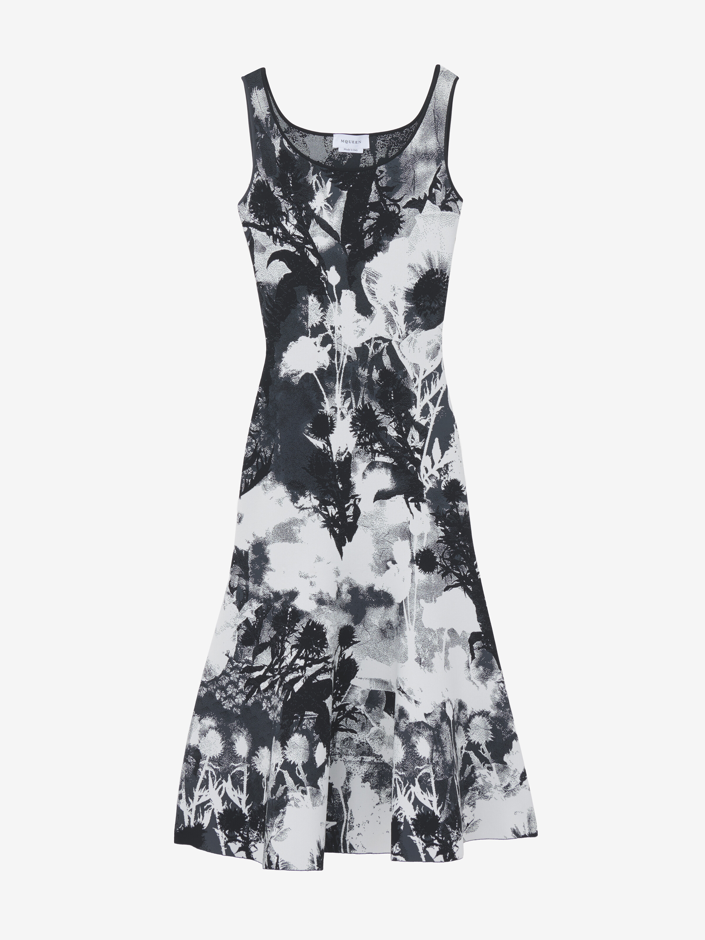 Robe midi en jacquard fleuri pour Femme en Blanc Ivoire/Noir in 76% Viscose, 16% Polyester, 6% Polyamide, 2% Elastan | Alexander McQueen - image 1