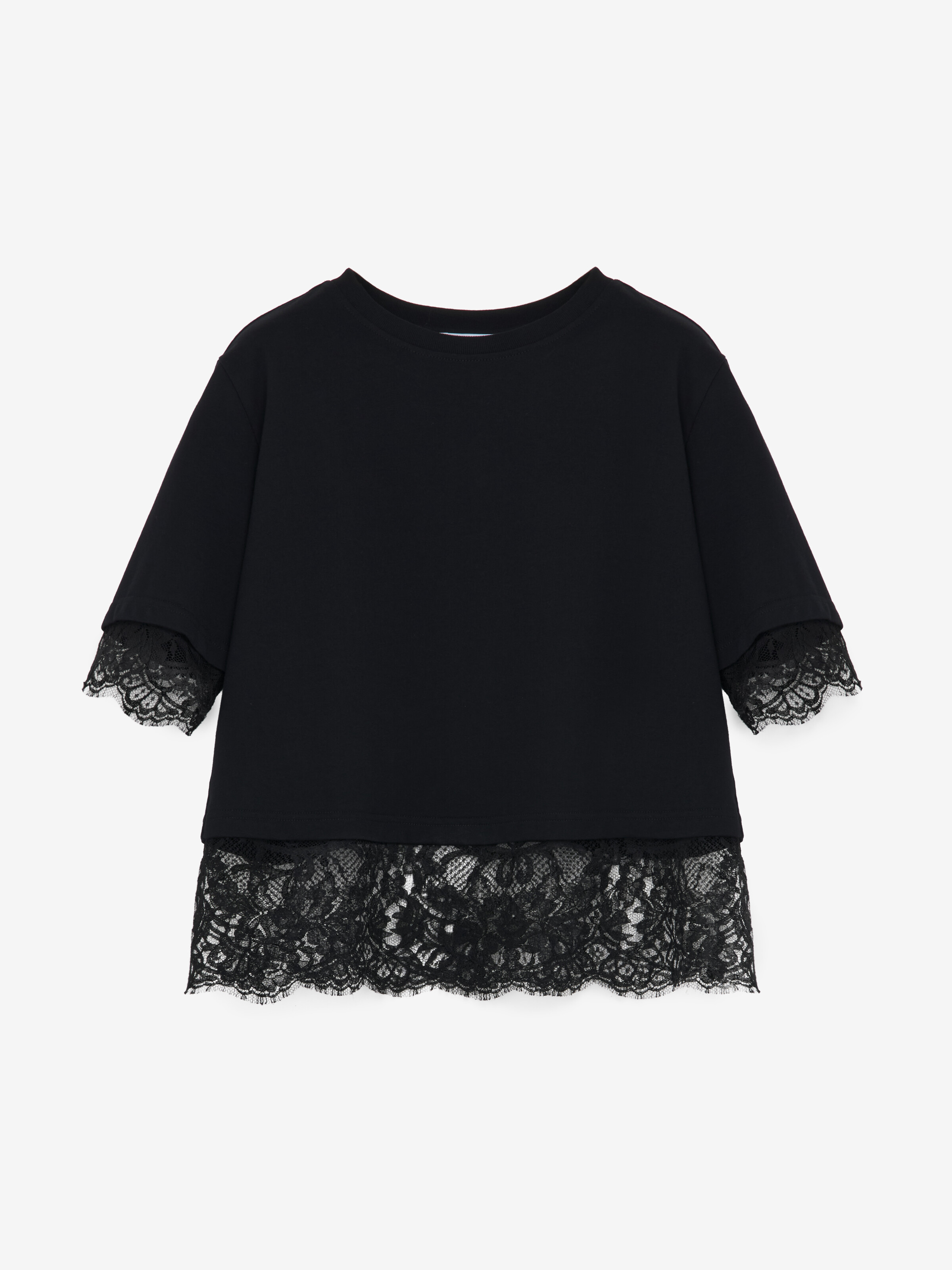 Women's Lace Detail T-shirt in Black in 100% Cotton | Alexander McQueen - image 2
