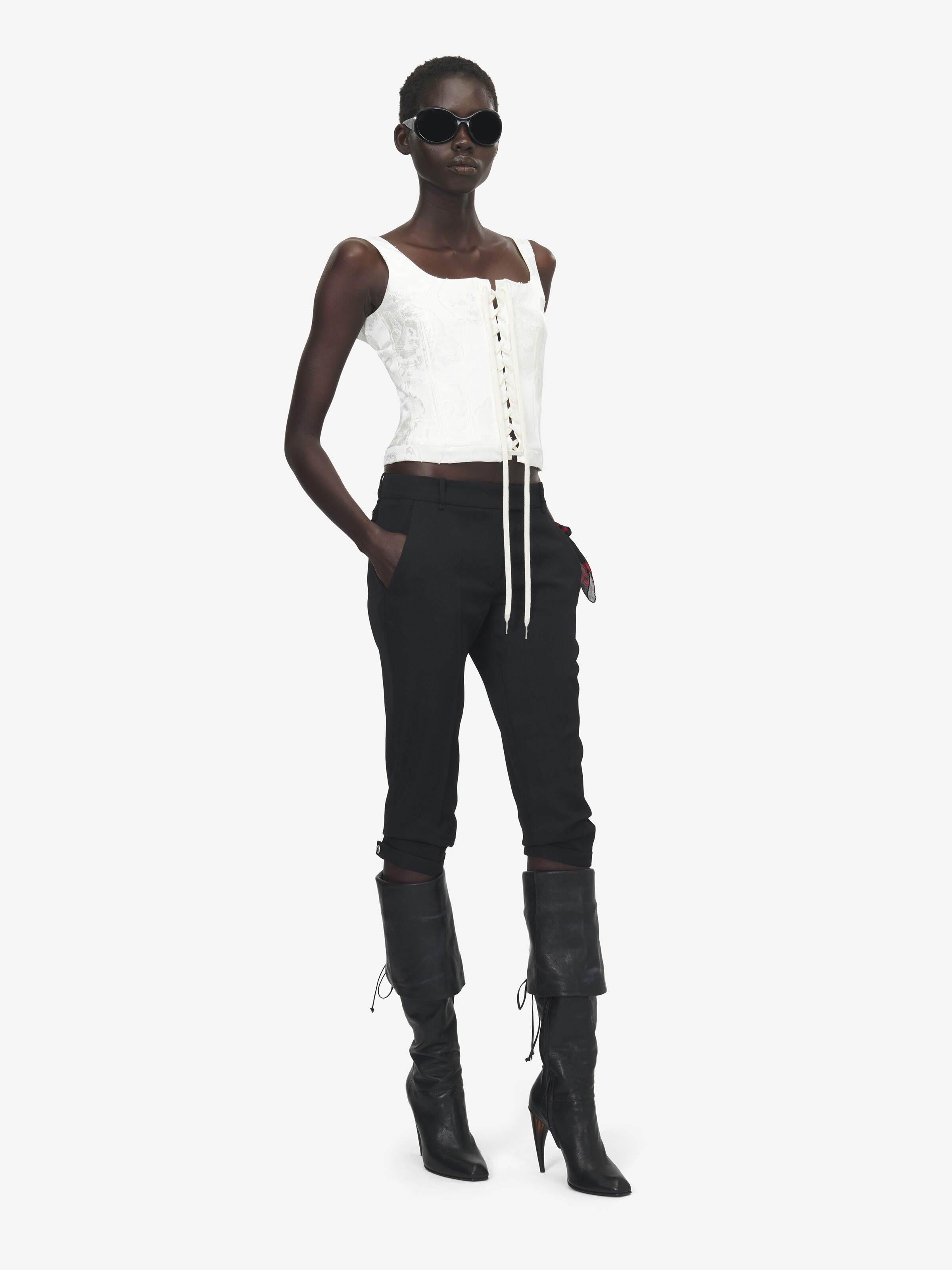 Women's Fil Coupé Floral Corset Top in Ivory in 100% Viscose | Alexander McQueen - image 2