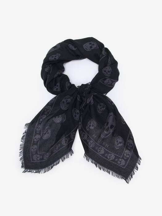 小物 ALEXANDER McQueen scull stall muffler Alexander McQueen Red/Black Silk Chiffon Classic Skull Scarf