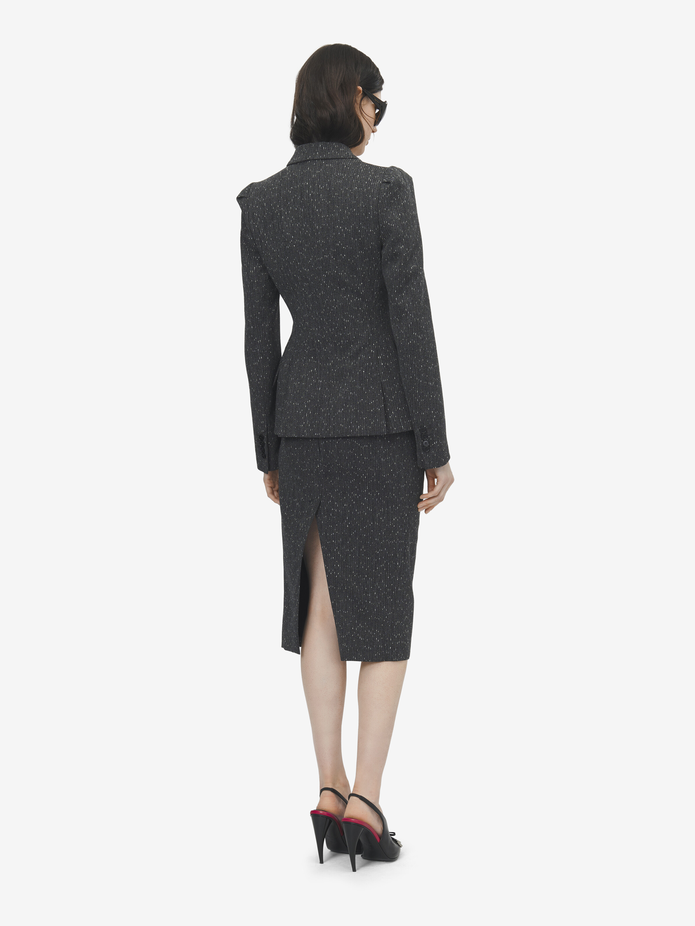 Einreihiges meliertes Nadelstreifen-Jackett für Damen in Grau in 99% Wolle, 1% Polyamid | Alexander McQueen - image 4